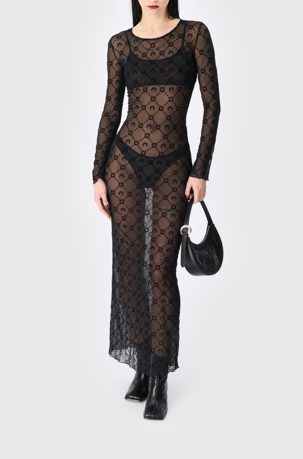 Moonogram Mesh Flock Long Dress