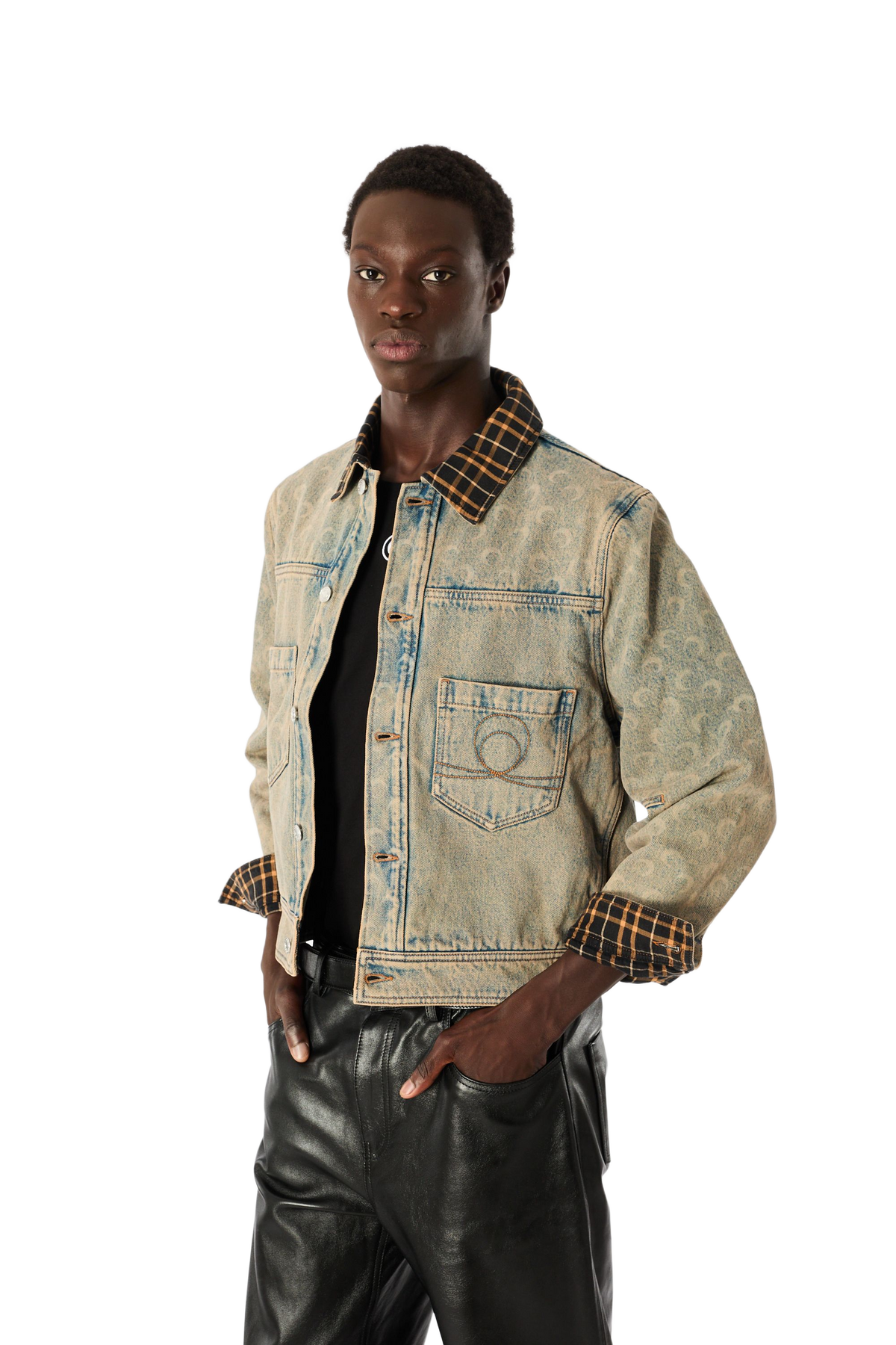 MOON LASER SAND WASH DENIM TRUCKER JACKET