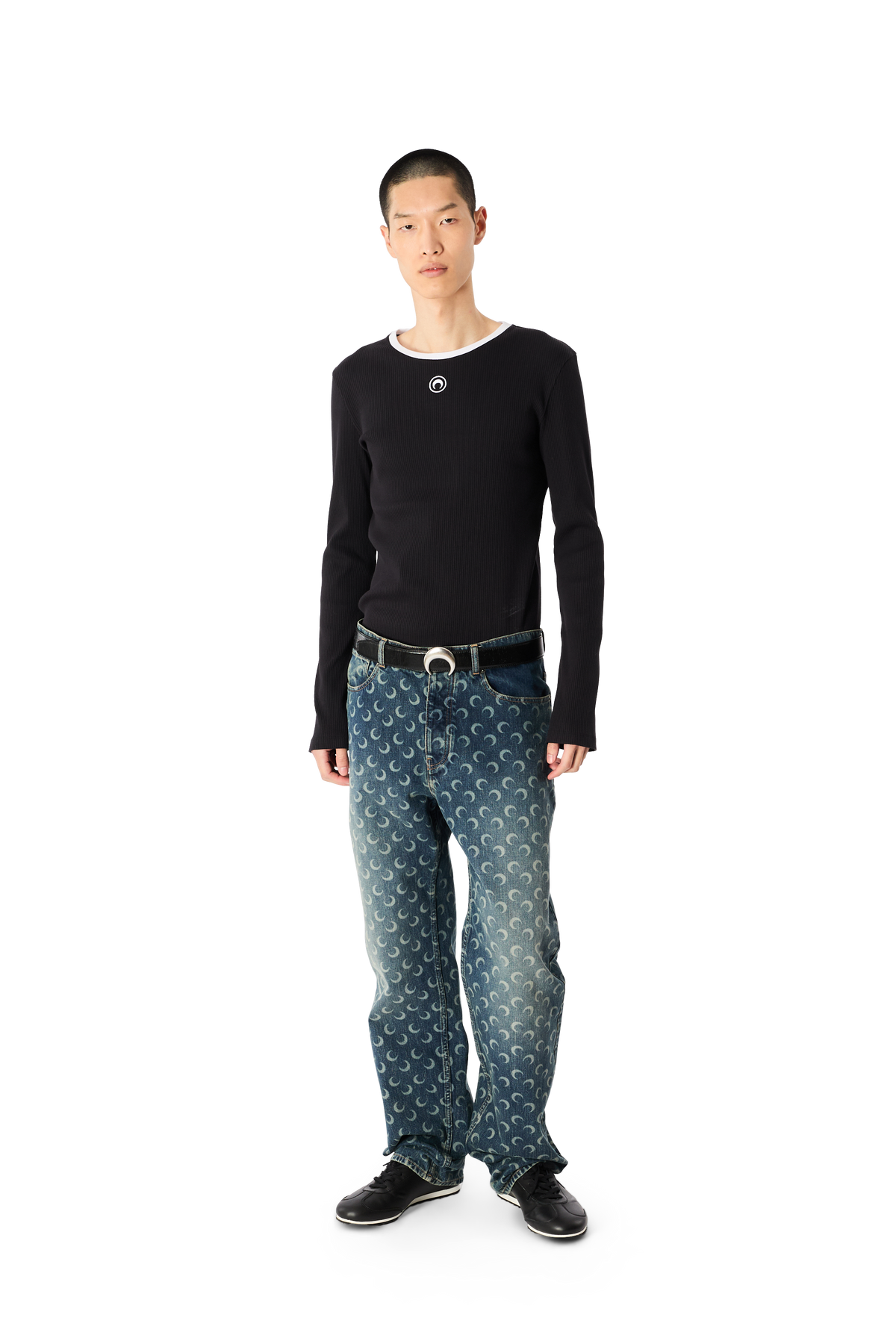 MOON LASER DARK BLUE WASH DENIM STRAIGHT JEANS