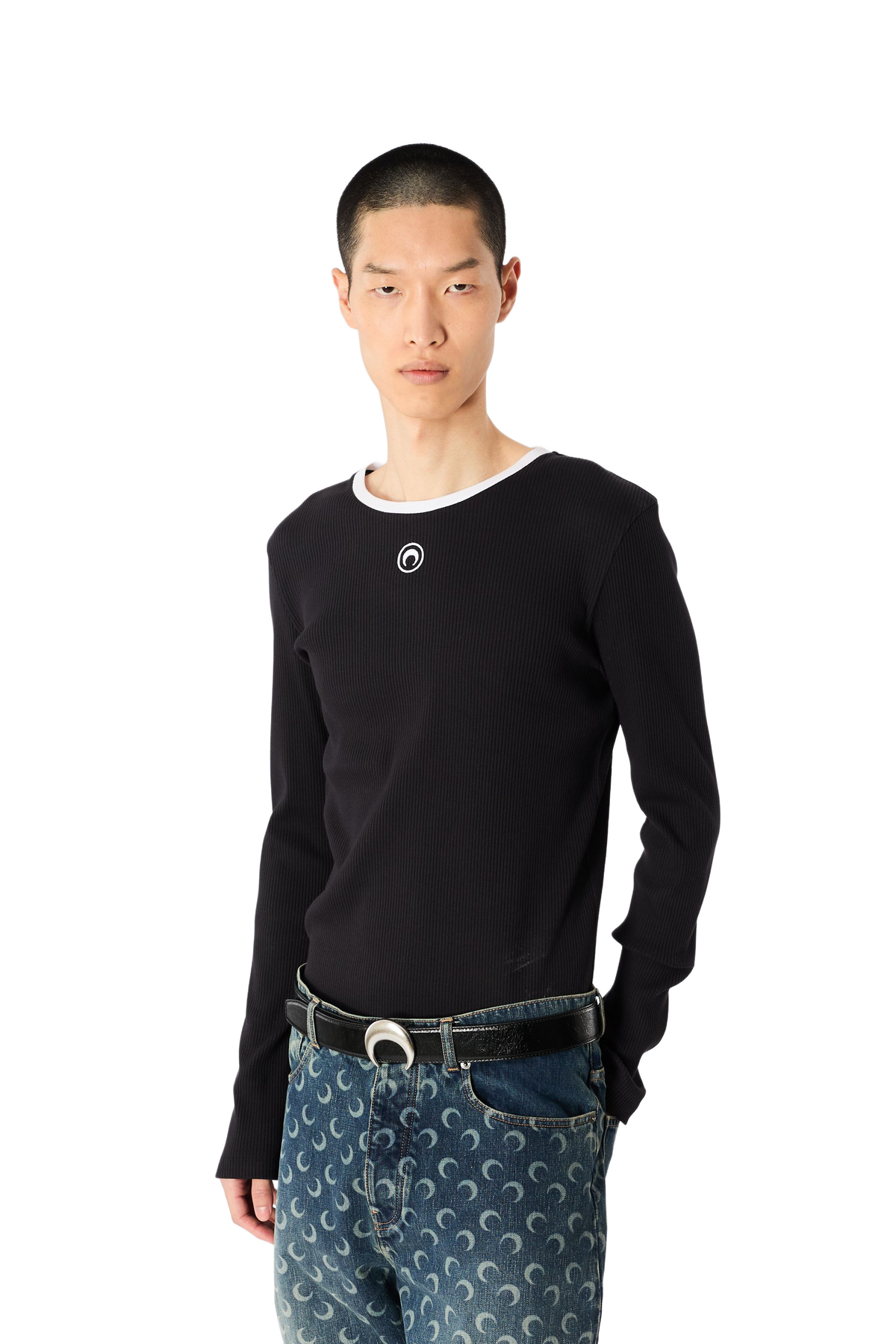 MOON LASER DARK BLUE WASH DENIM STRAIGHT JEANS