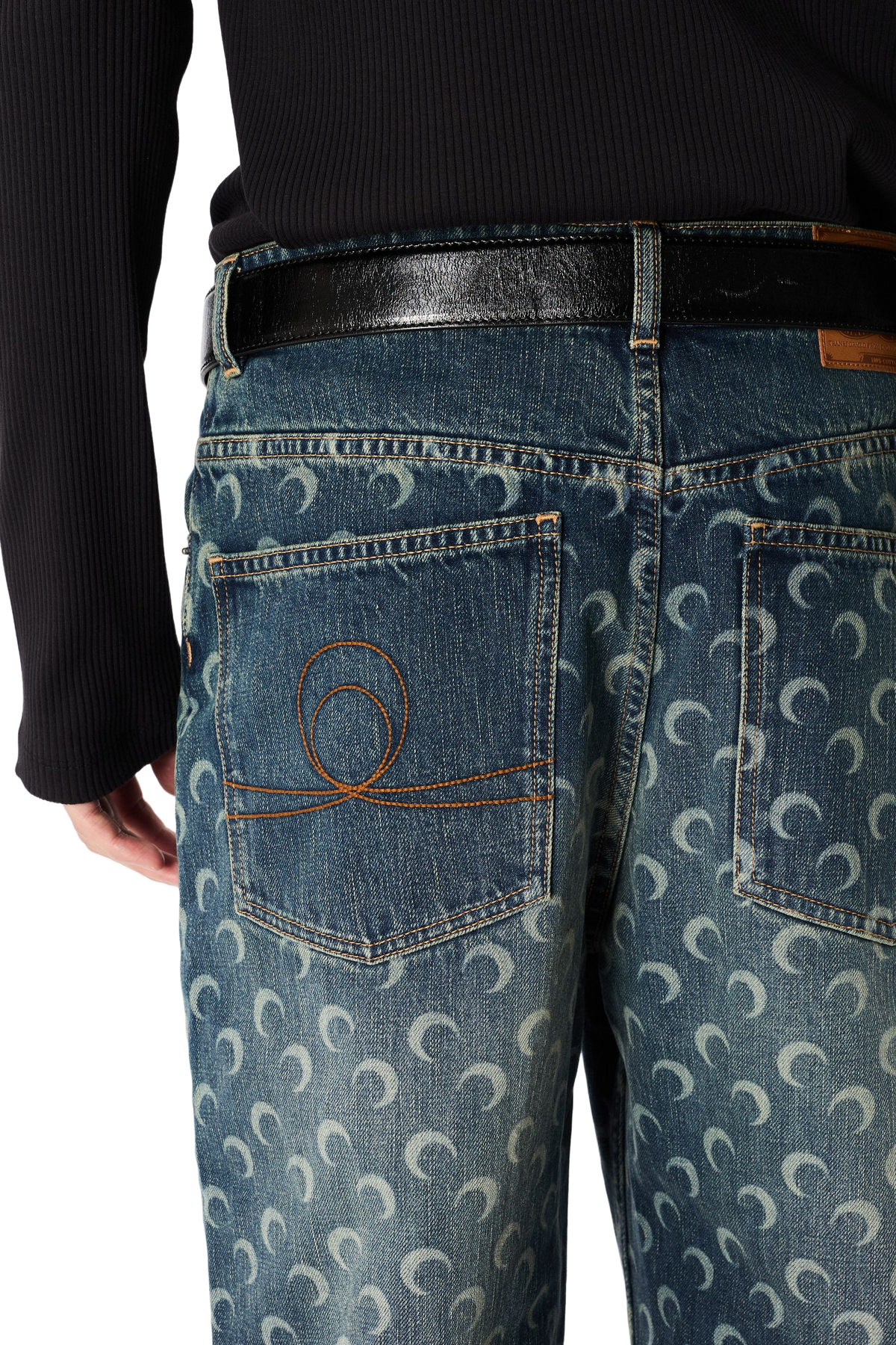 MOON LASER DARK BLUE WASH DENIM STRAIGHT JEANS