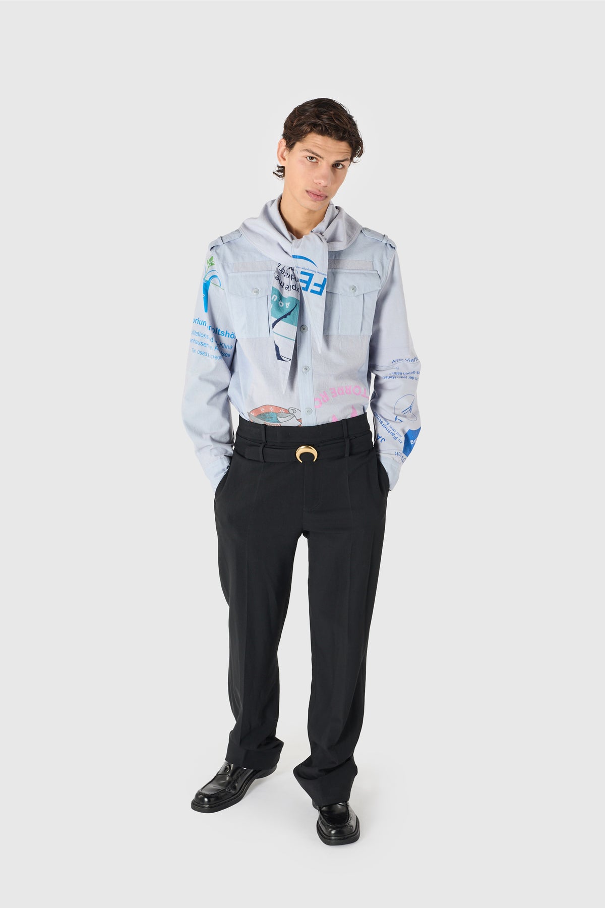 Tailored belted wool serge pants