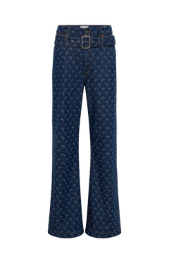 Midnight blue denim belted straight jeans