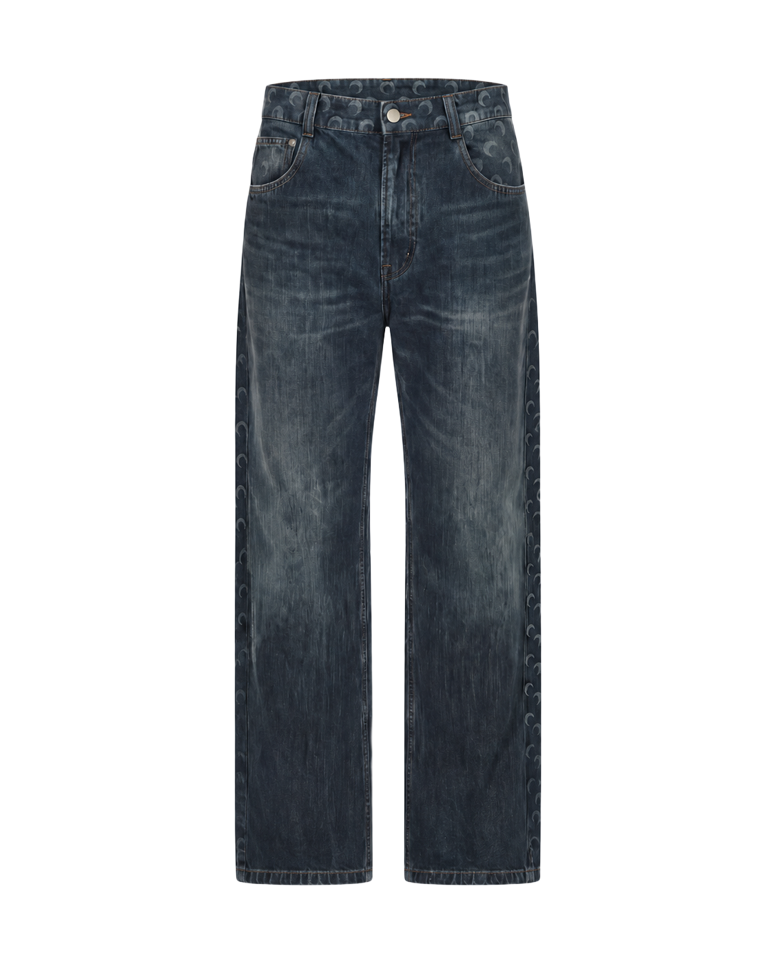 MOON LASER DARK BLUE WASH DENIM BARREL JEANS