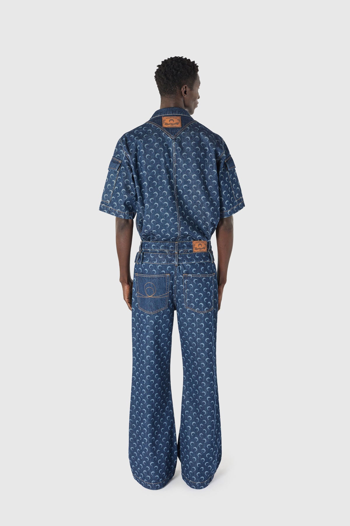 Midnight blue denim loose short sleeves shirt, image 4 of 8