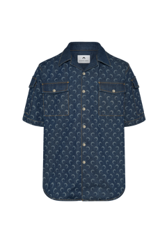 Midnight blue denim loose short sleeves shirt