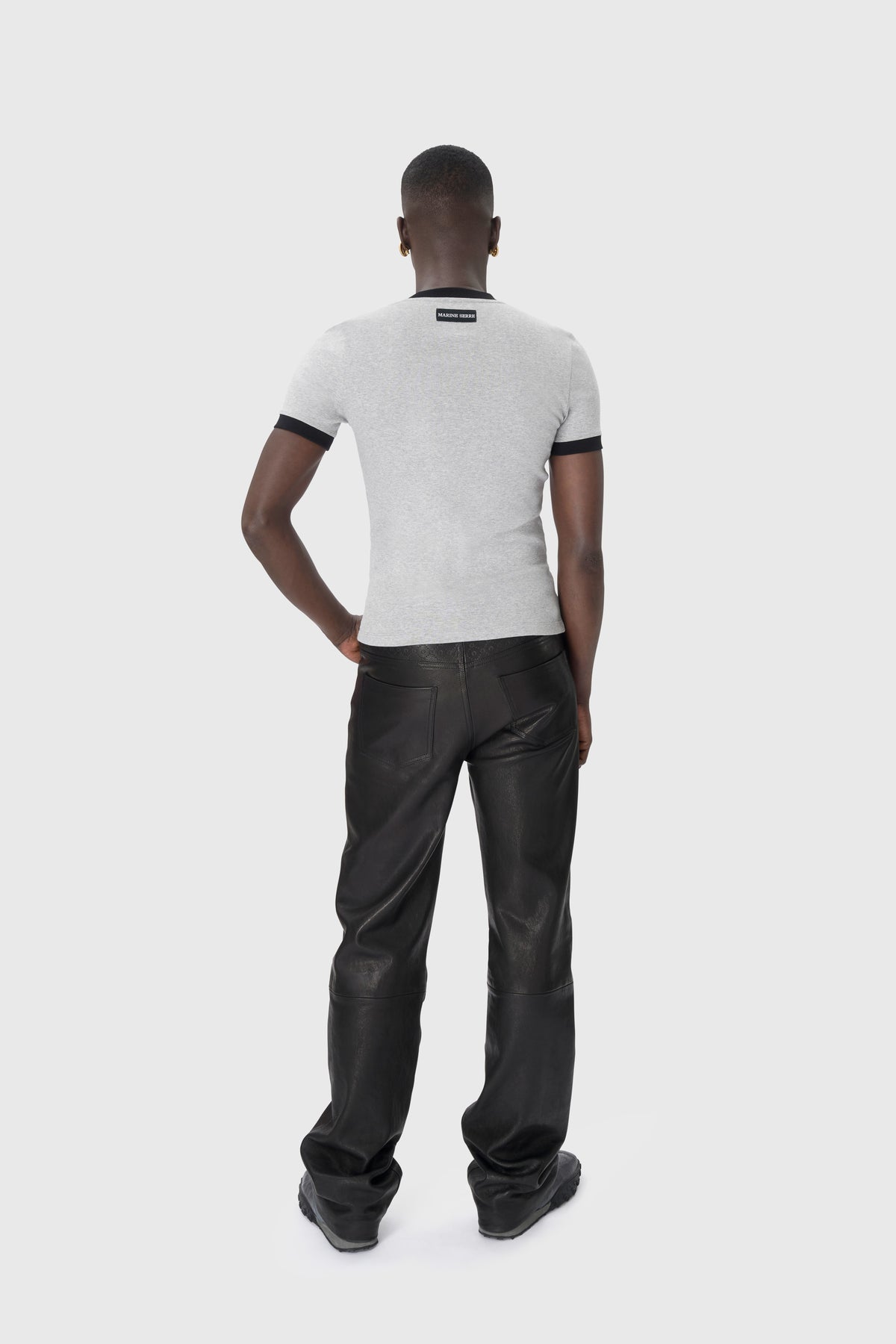 Moonogram Embossed Leather Wide Leg Pants, image 5 of 7