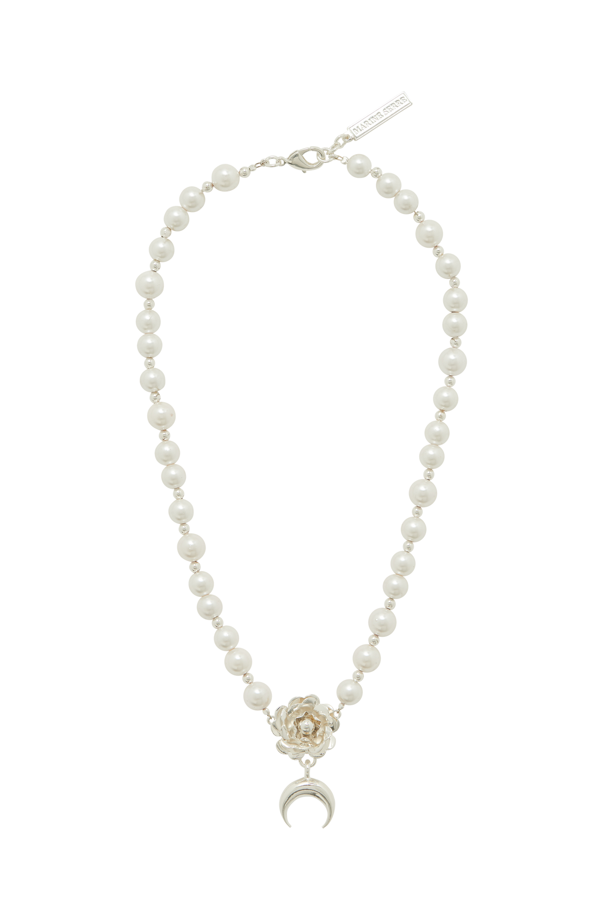 Pearls Choker Necklace With Silver Plated Moon Pendant