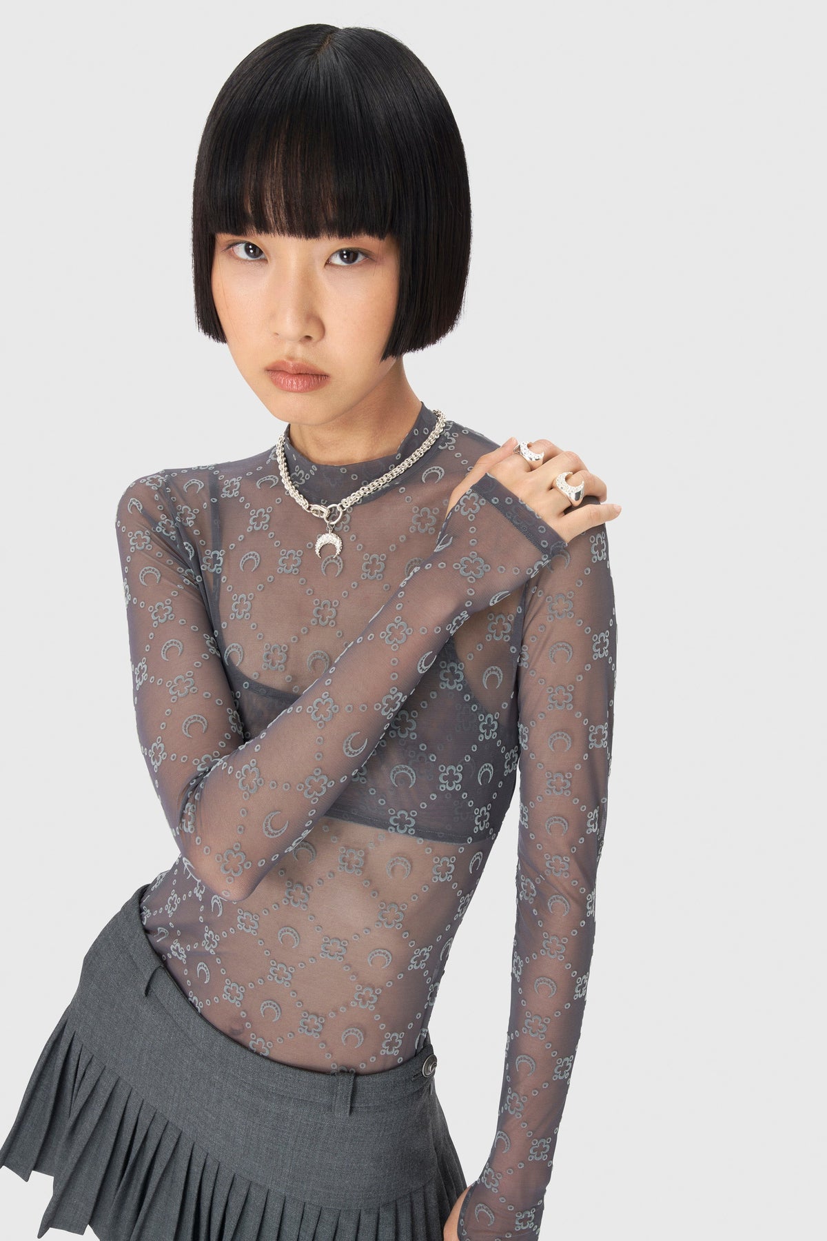 Chaîne Tressée Plaquée Argent avec Strass Moon