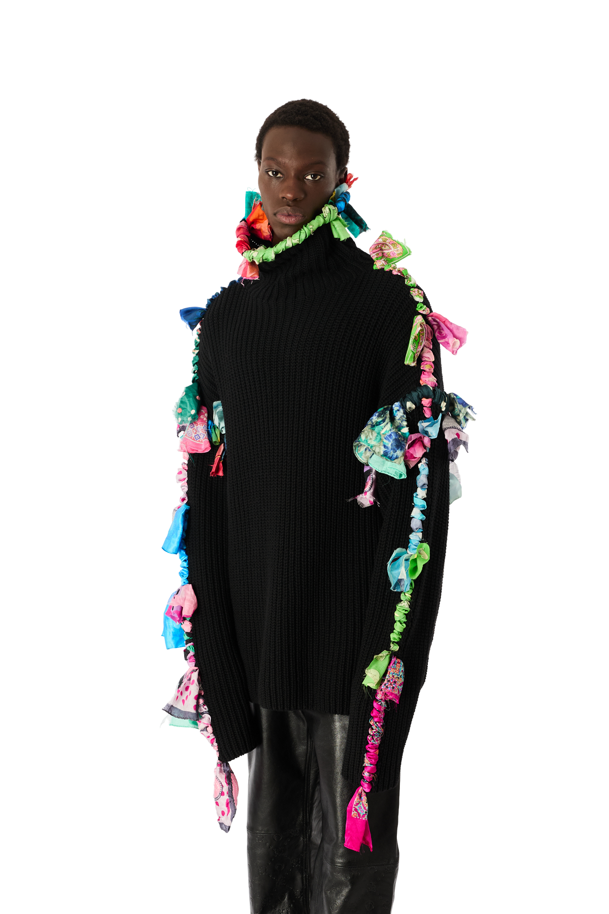 REGENERATED SILK SCARVES HIGH NECK SWEATER