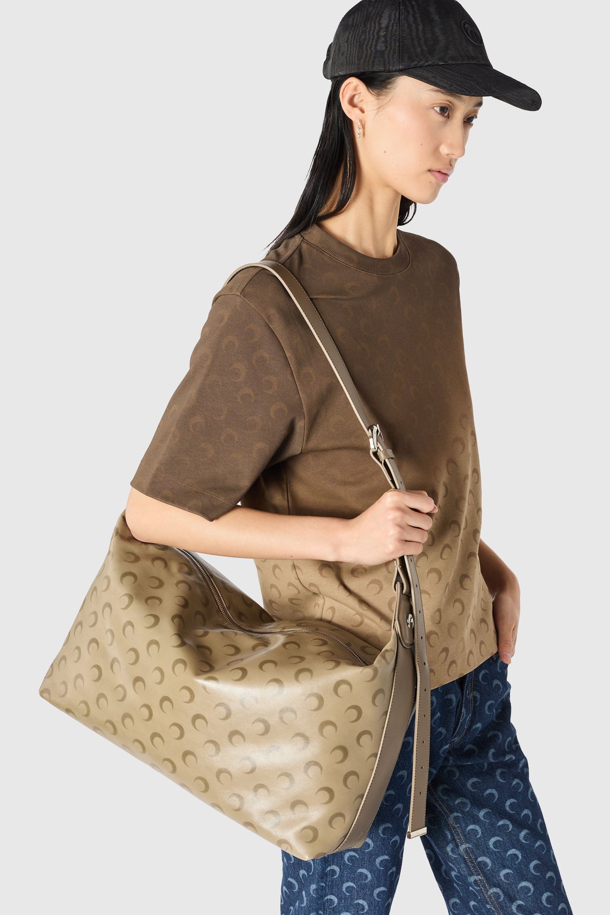 Faded moon leather messenger bag