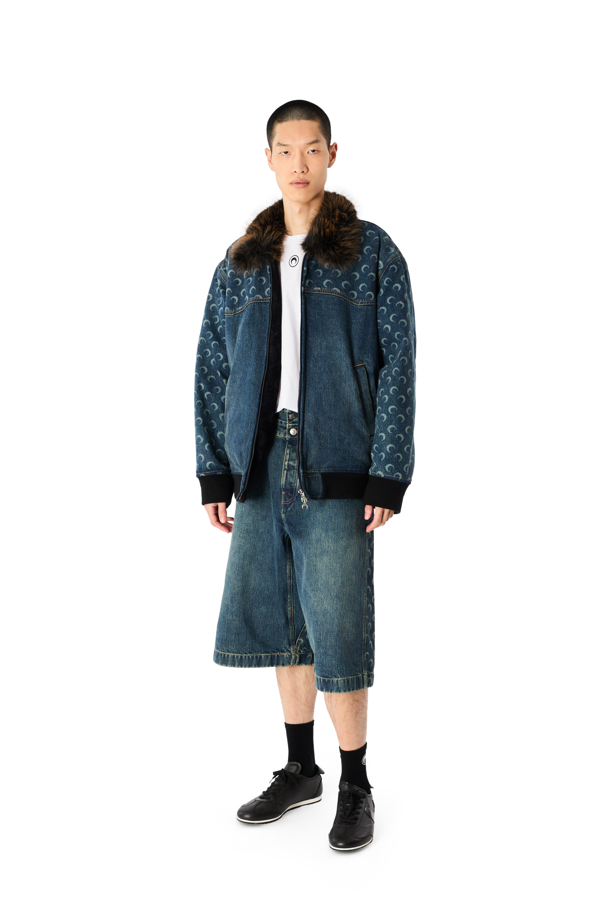BLOUSON EN DENIM BLEU FONCÉ DÉLAVÉ À MOTIF LUNE AU LASER, image 5 sur 10