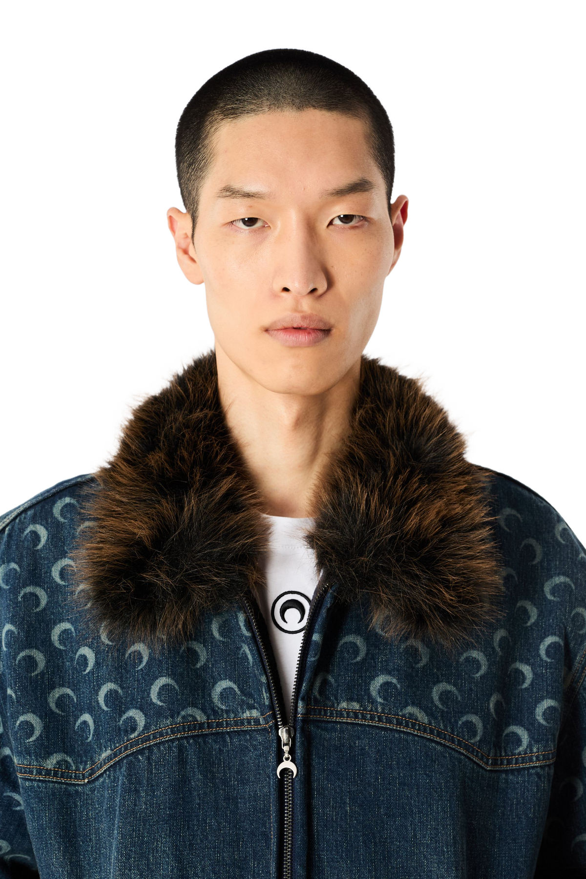 BLOUSON EN DENIM BLEU FONCÉ DÉLAVÉ À MOTIF LUNE AU LASER, image 8 sur 10