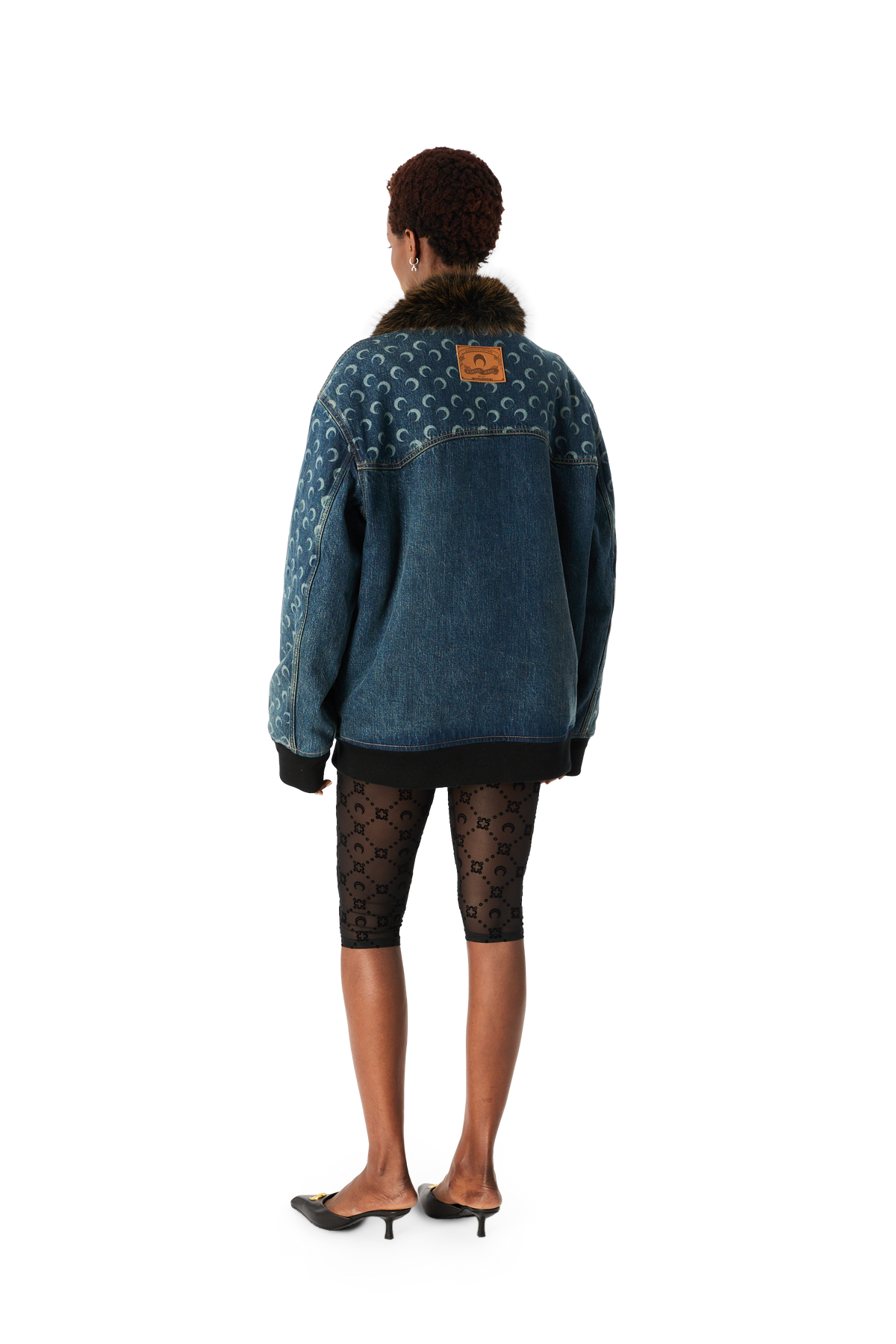 BLOUSON EN DENIM BLEU FONCÉ DÉLAVÉ À MOTIF LUNE AU LASER, image 4 sur 10