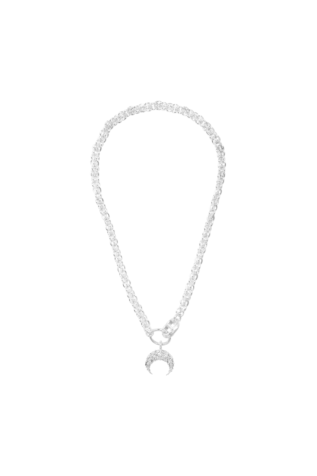 Chaîne Tressée Plaquée Argent avec Strass Moon