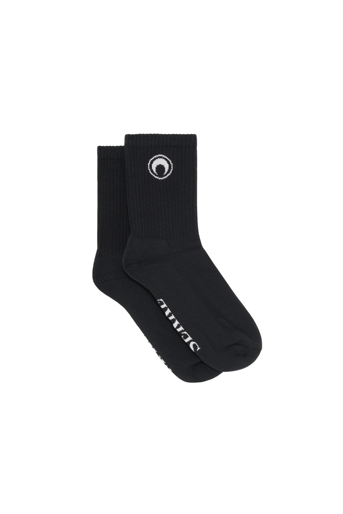 Moon Logo Ribbed Knit Crew Socks