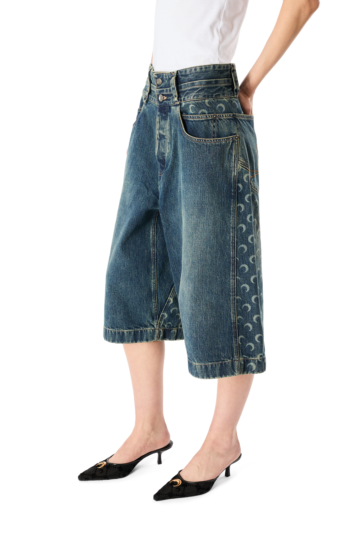 MOON LASER DARK BLUE WASH DENIM BERMUDA