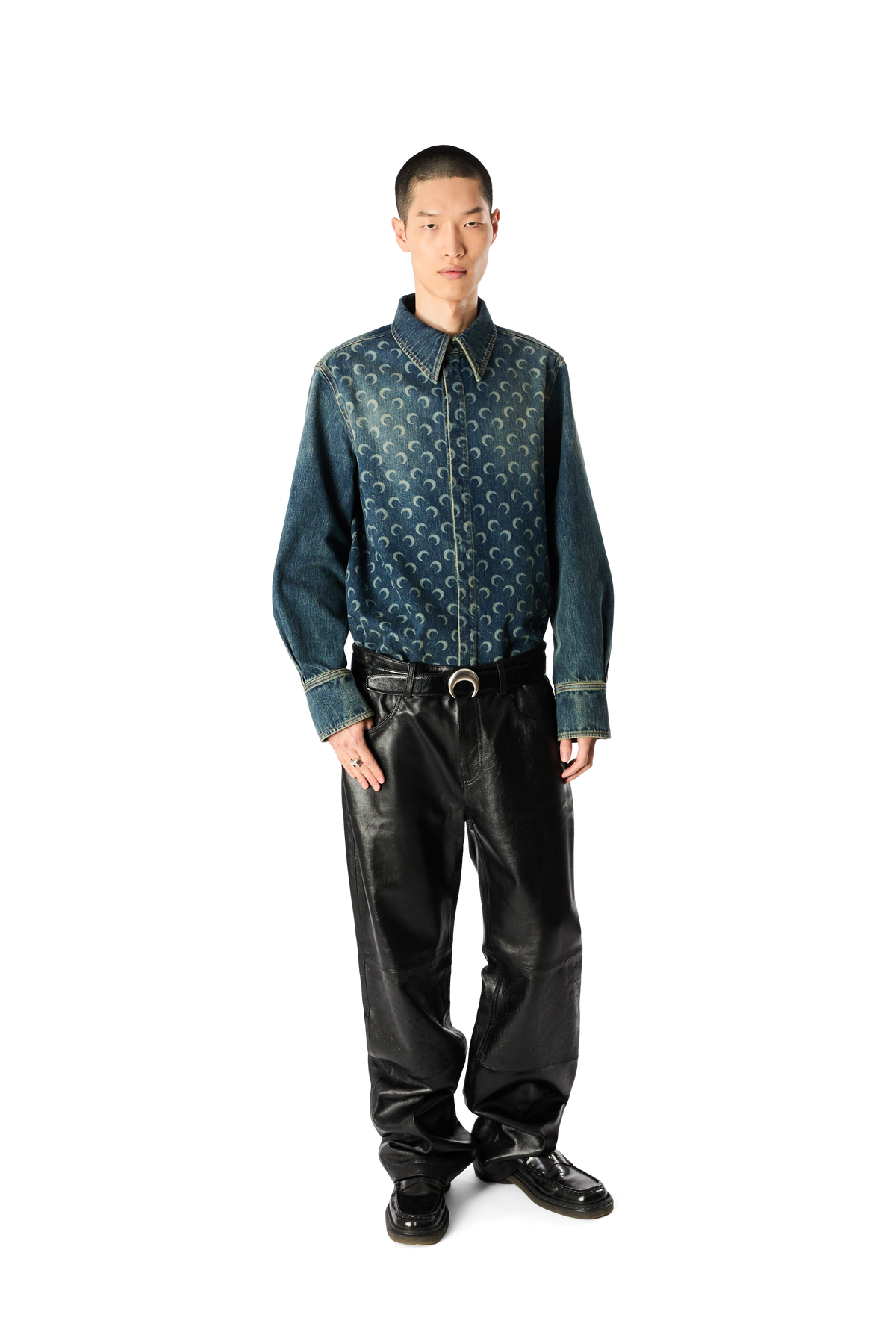 MOON LASER DARK BLUE WASH DENIM LONG SLEEVES SHIRT
