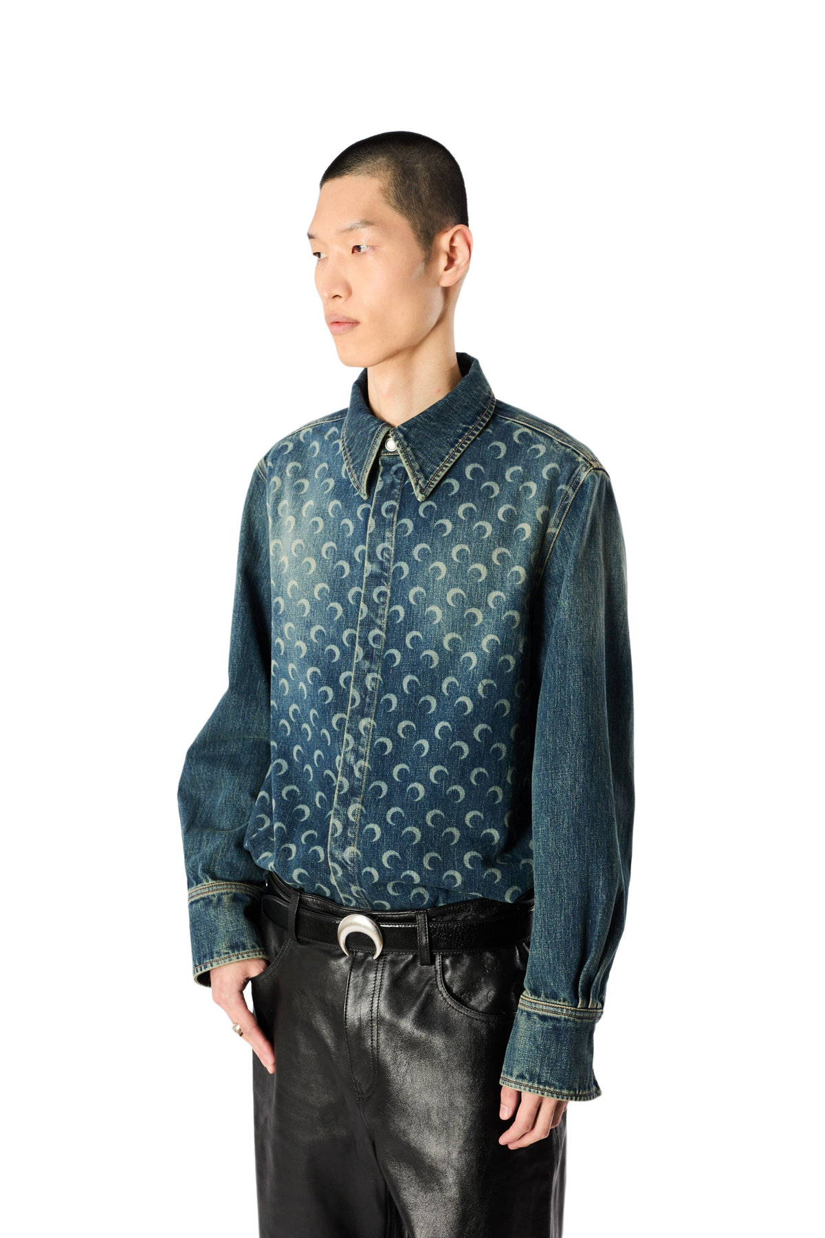 MOON LASER DARK BLUE WASH DENIM LONG SLEEVES SHIRT