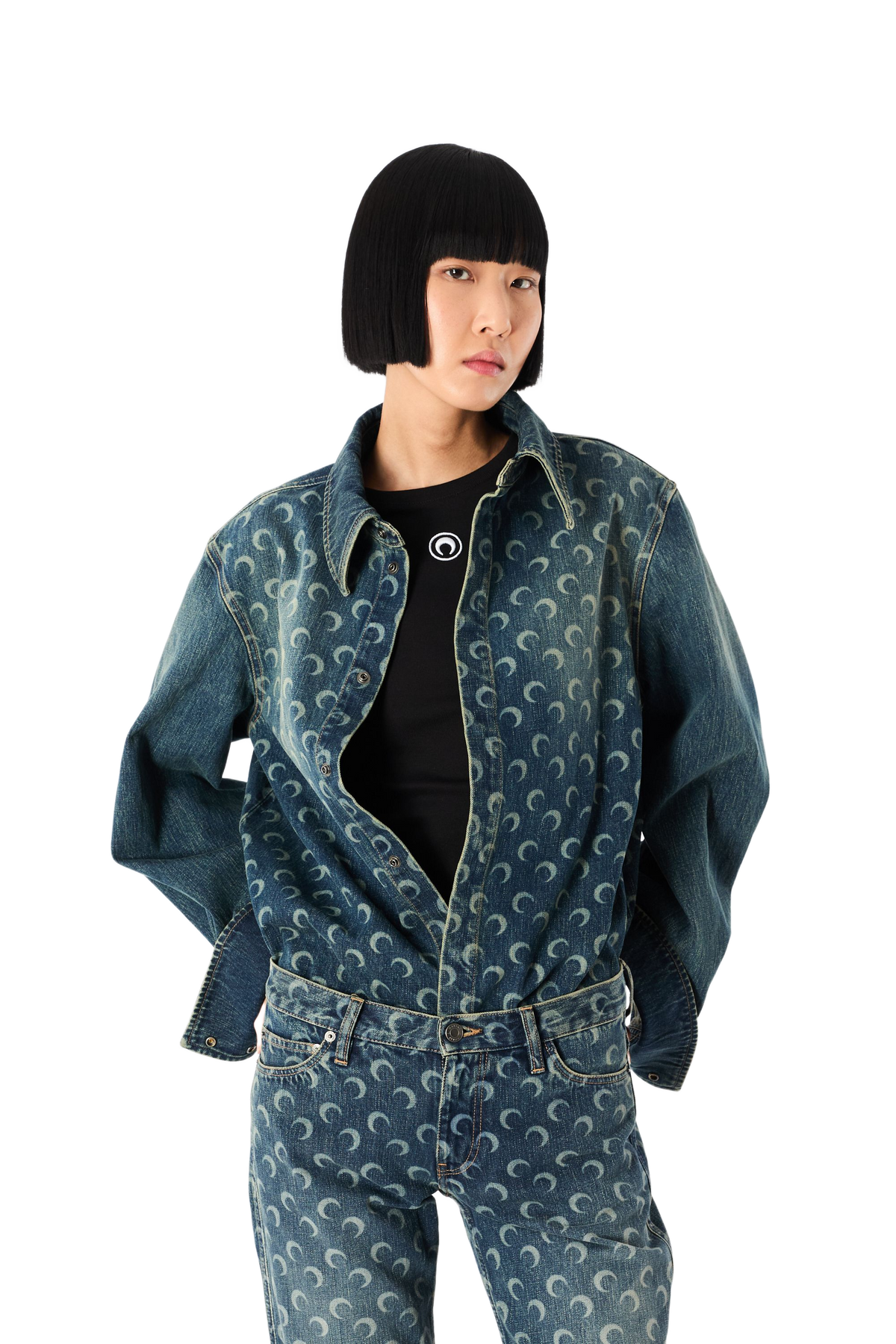MOON LASER DARK BLUE WASH DENIM LONG SLEEVES SHIRT