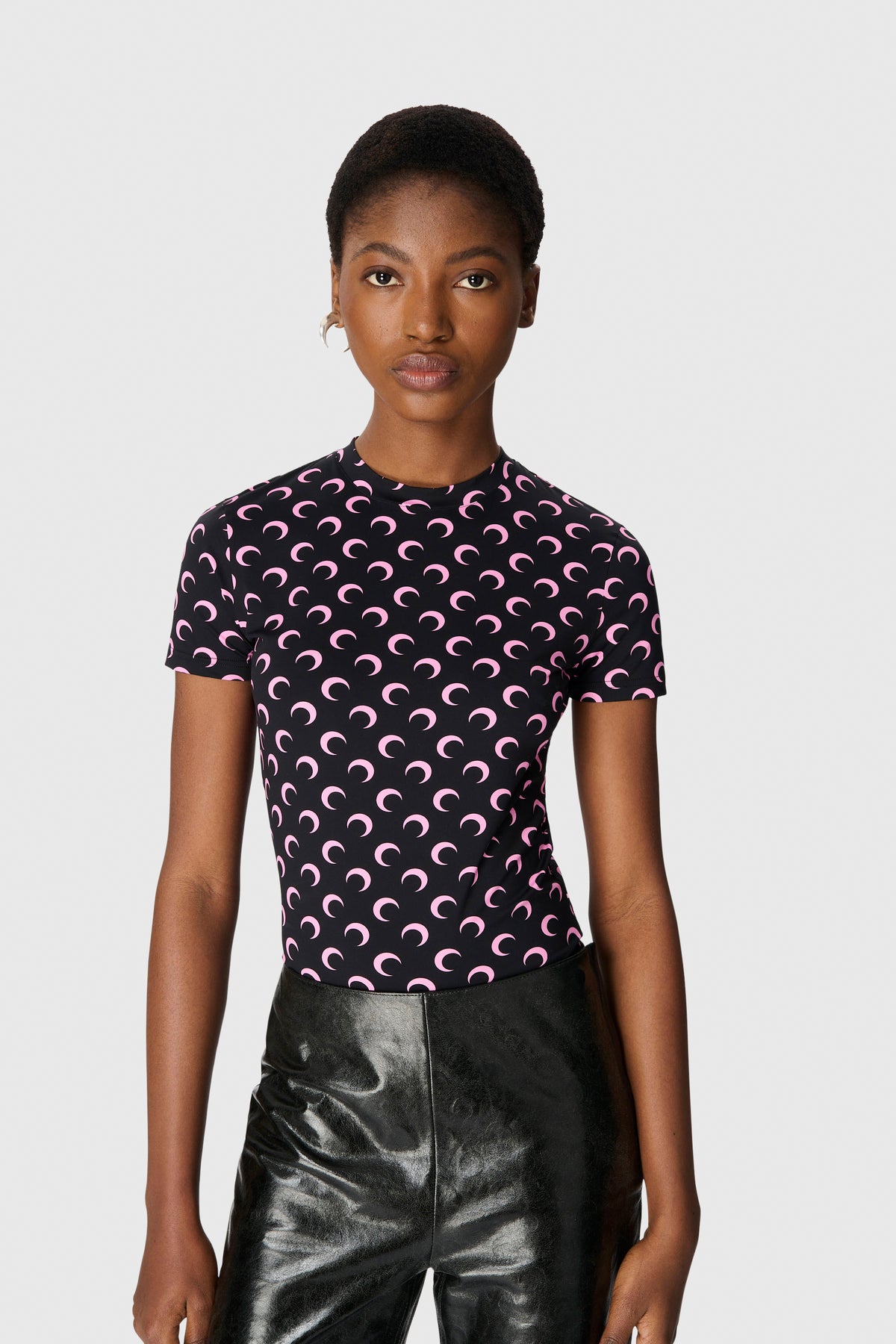 MOON PRINTED JERSEY SHORT SLEEVES CREWNECK TOP