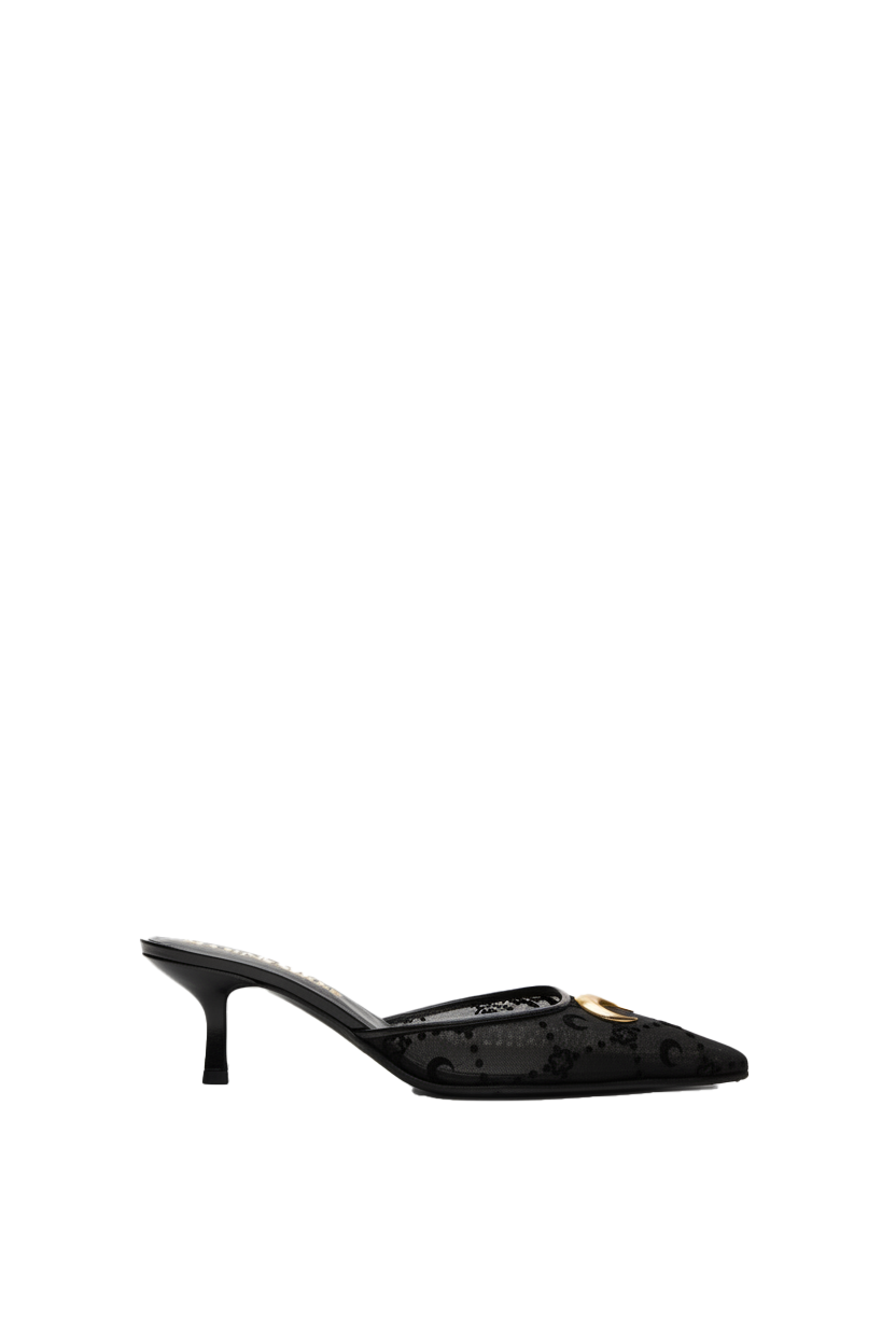MESH FLOCK KITTEN HEEL MULES