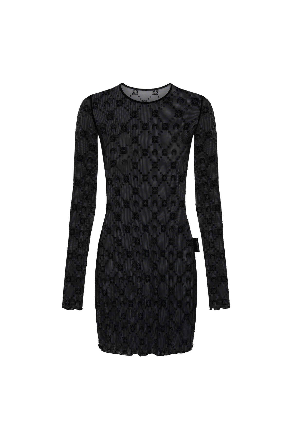 MOONOGRAM MESH FLOCK LONG SLEEVES MIDI CREWNECK DRESS