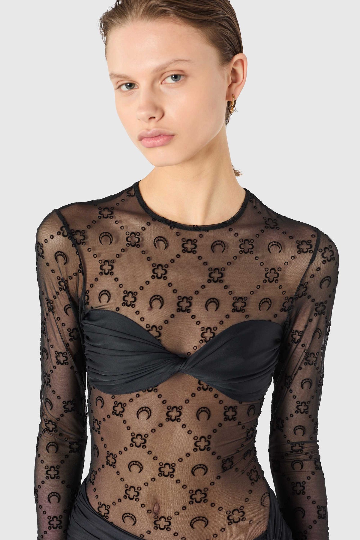 Moonogram mesh flock ruffles mini dress
