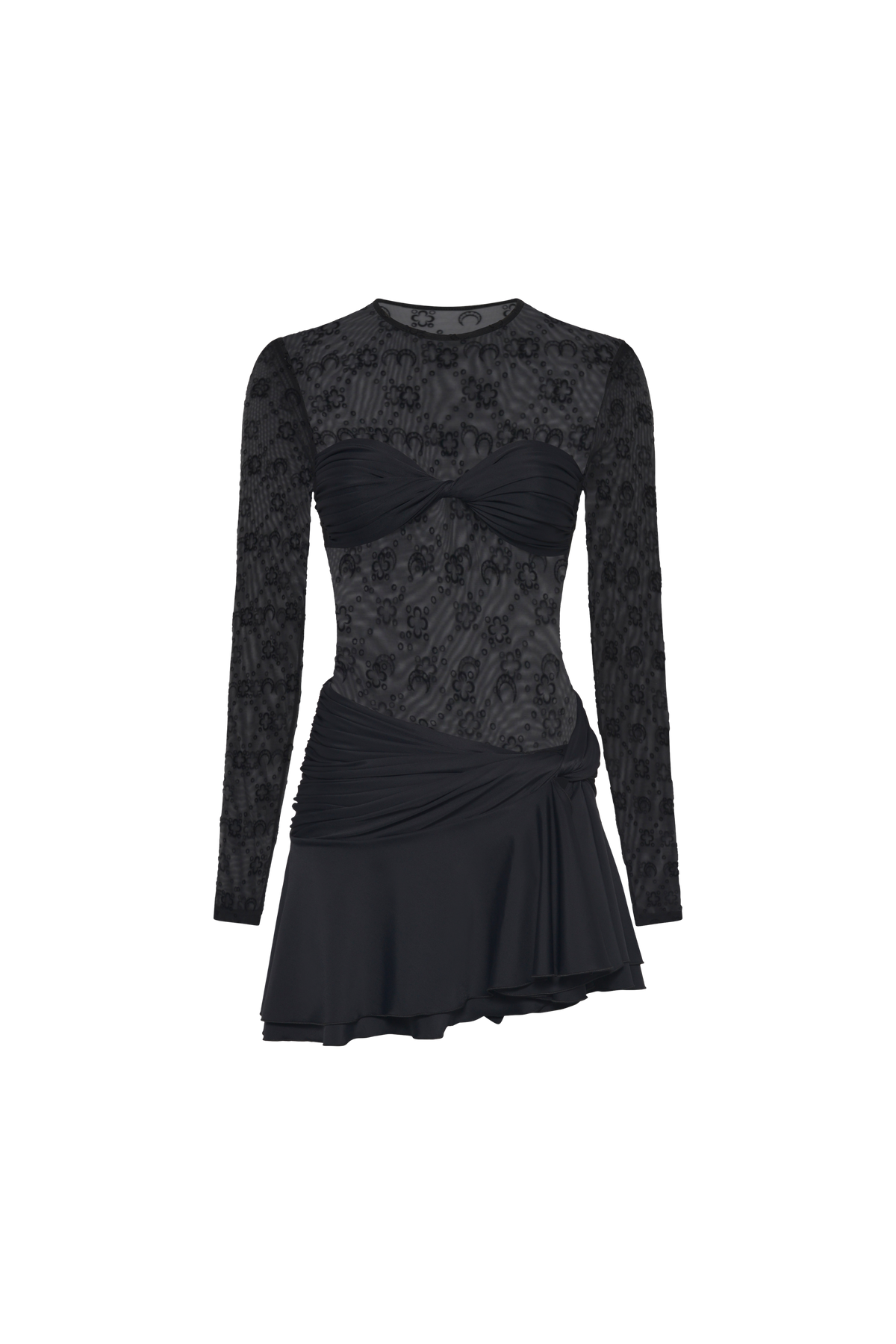 Moonogram mesh flock ruffles mini dress