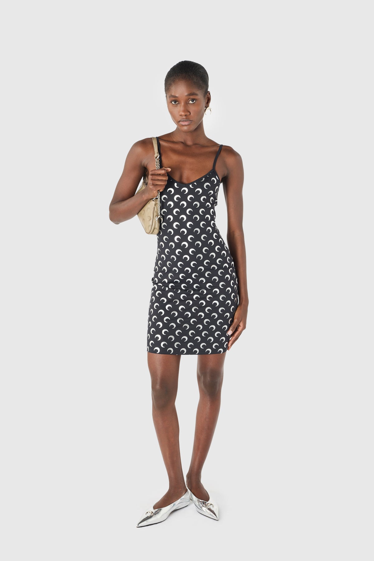 MOON FOIL PRINTED JERSEY STRAPS MINI DRESS