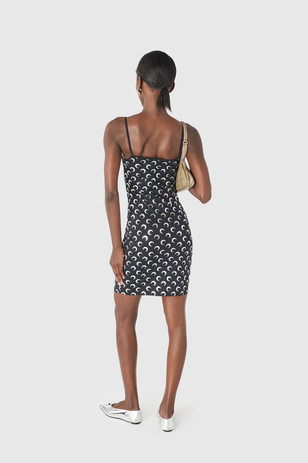 MOON FOIL PRINTED JERSEY STRAPS MINI DRESS