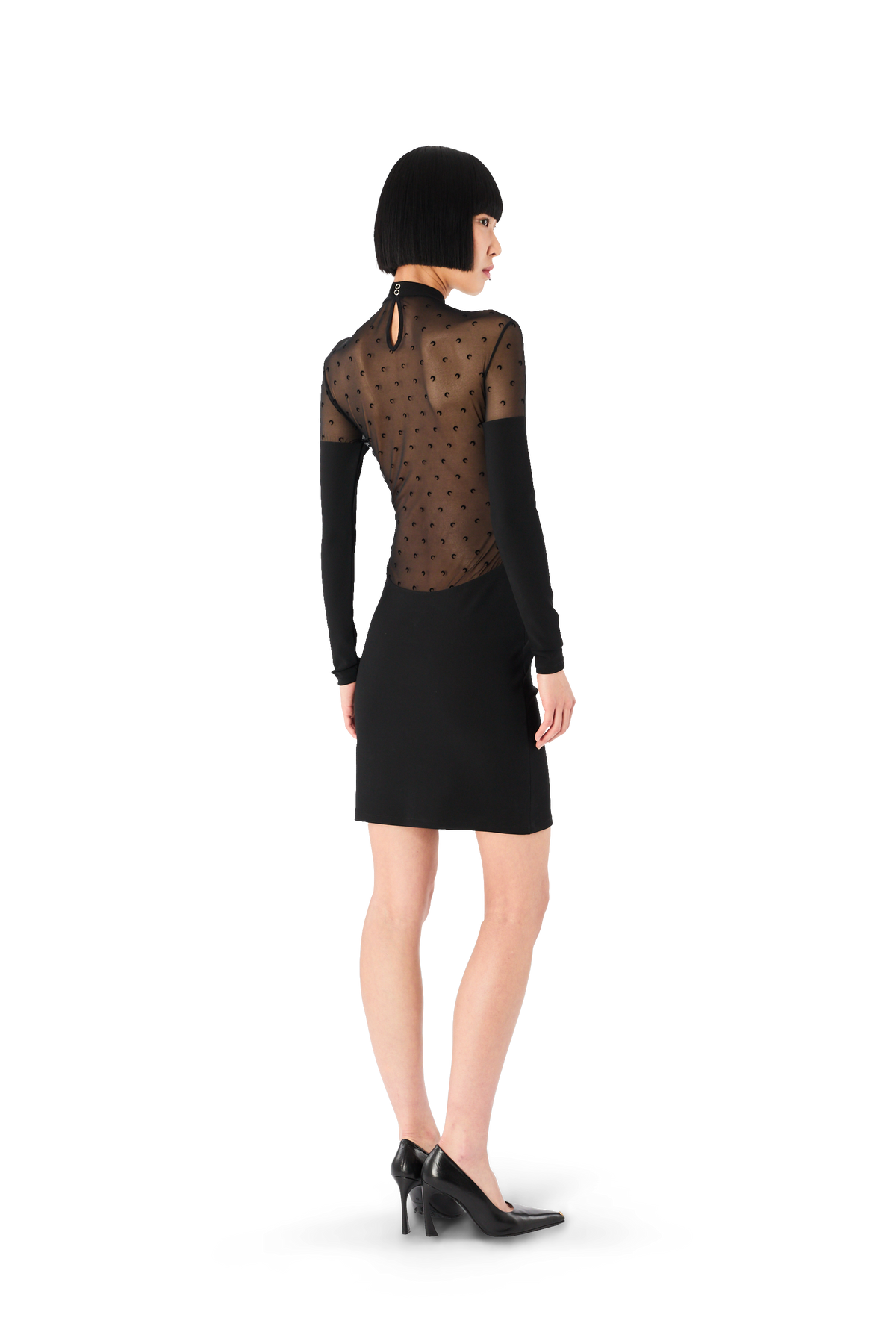 PLUMETIS MOON MESH & SHINY JERSEY MIDI DRESS