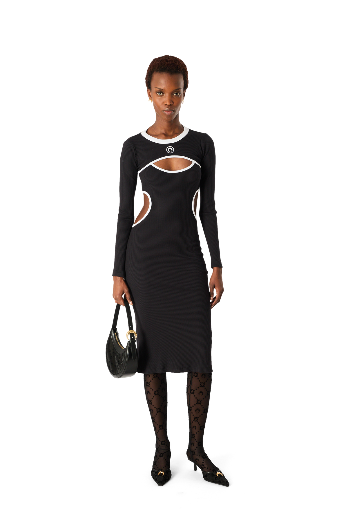 MOON LOGO BICOLOR RIBBED JERSEY CUTOUT LONG DRESS