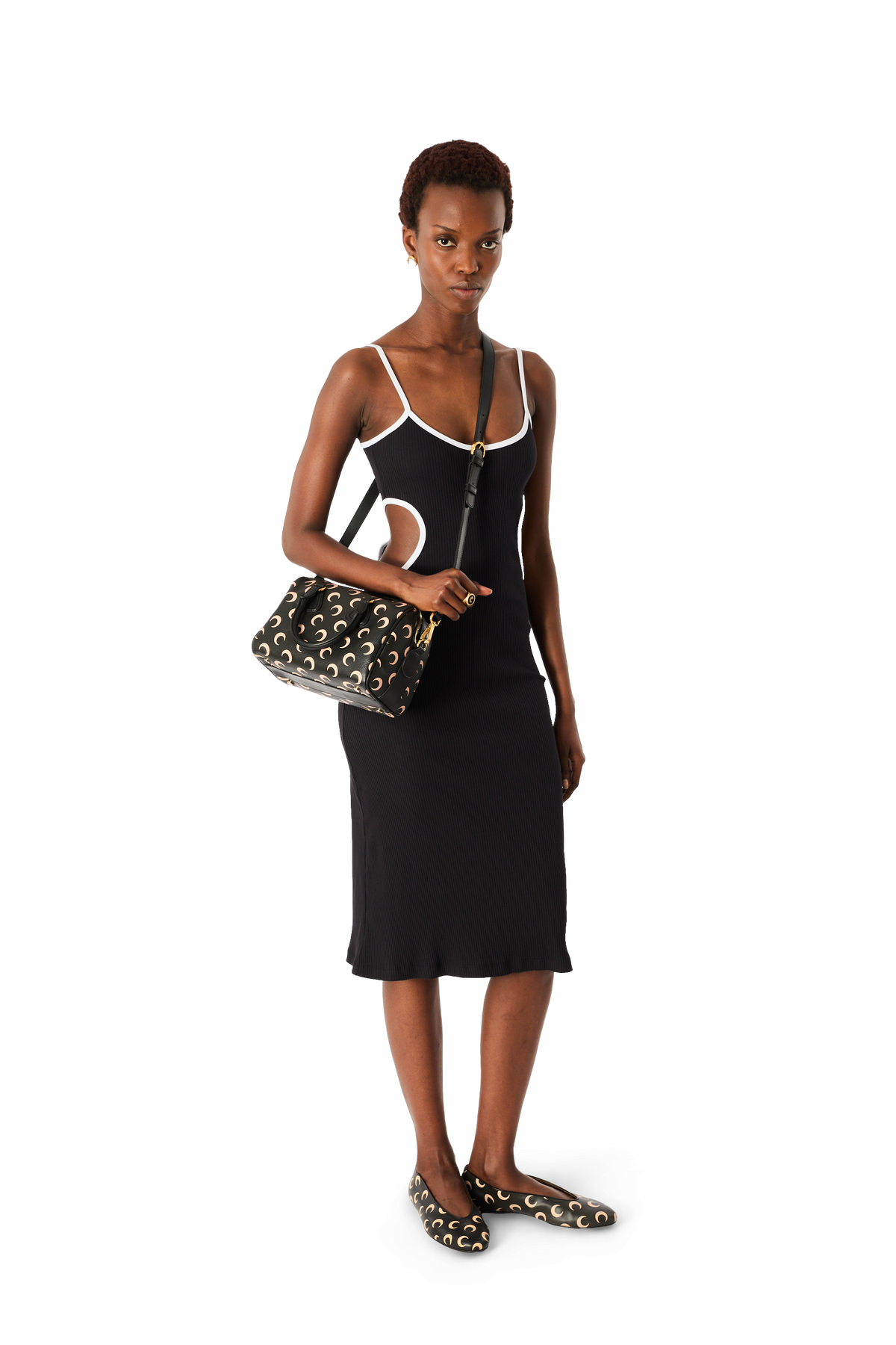 MOON LOGO BICOLOR RIBBED JERSEY CUTOUT LONG DRESS