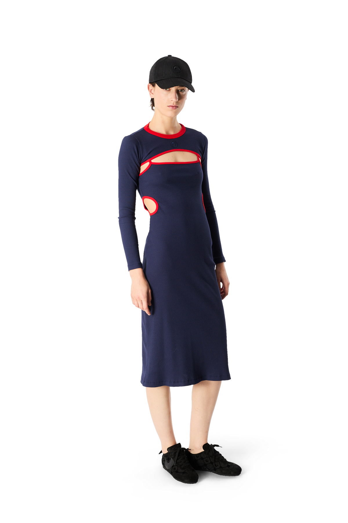 MOON LOGO BICOLOR RIBBED JERSEY CUTOUT LONG DRESS