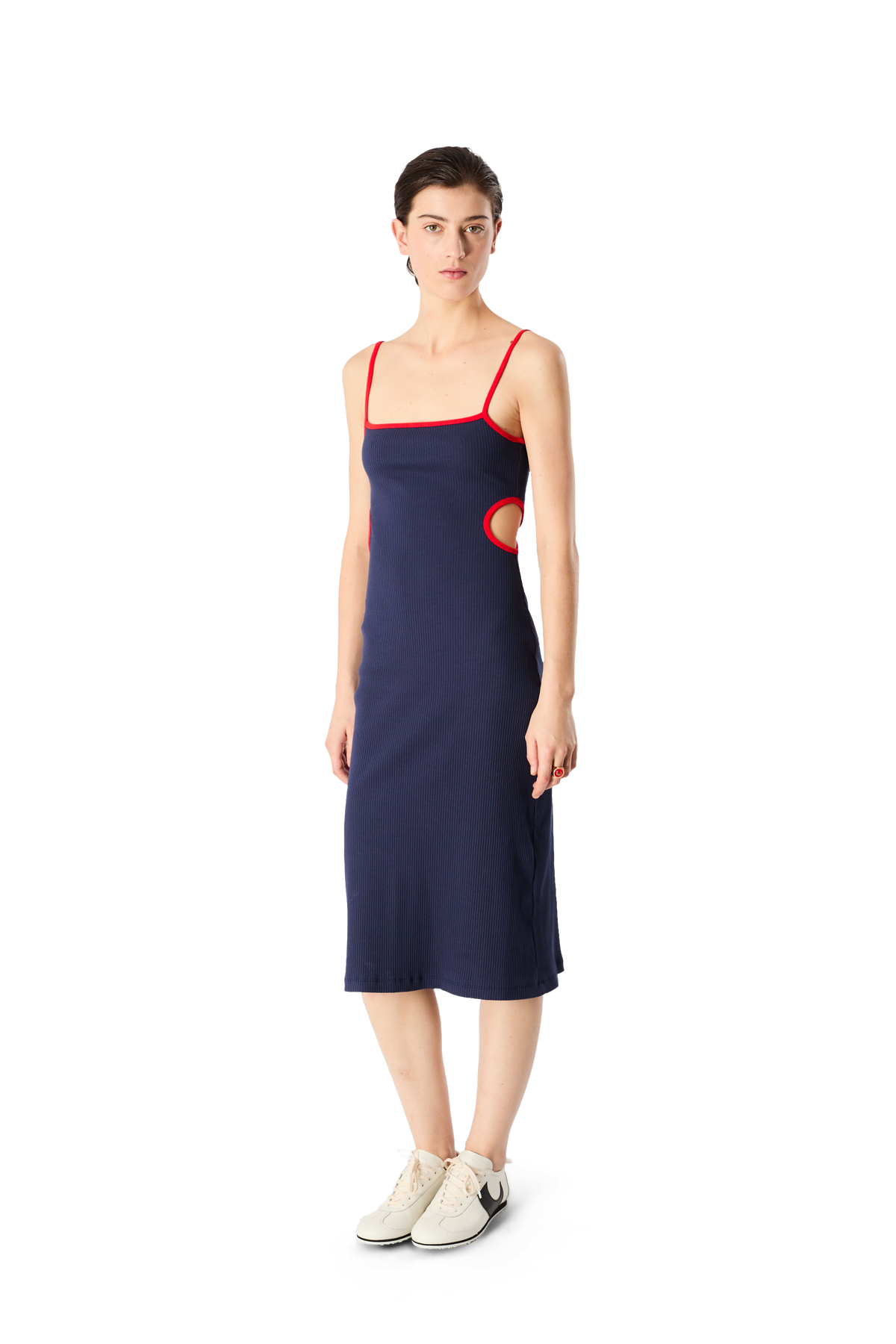 MOON LOGO BICOLOR RIBBED JERSEY CUTOUT LONG DRESS