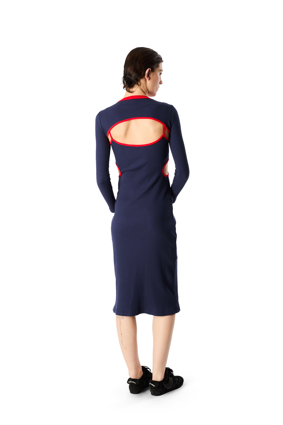 MOON LOGO BICOLOR RIBBED JERSEY CUTOUT LONG DRESS