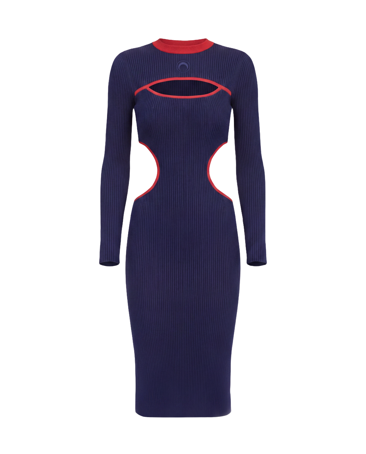 MOON LOGO BICOLOR RIBBED JERSEY CUTOUT LONG DRESS