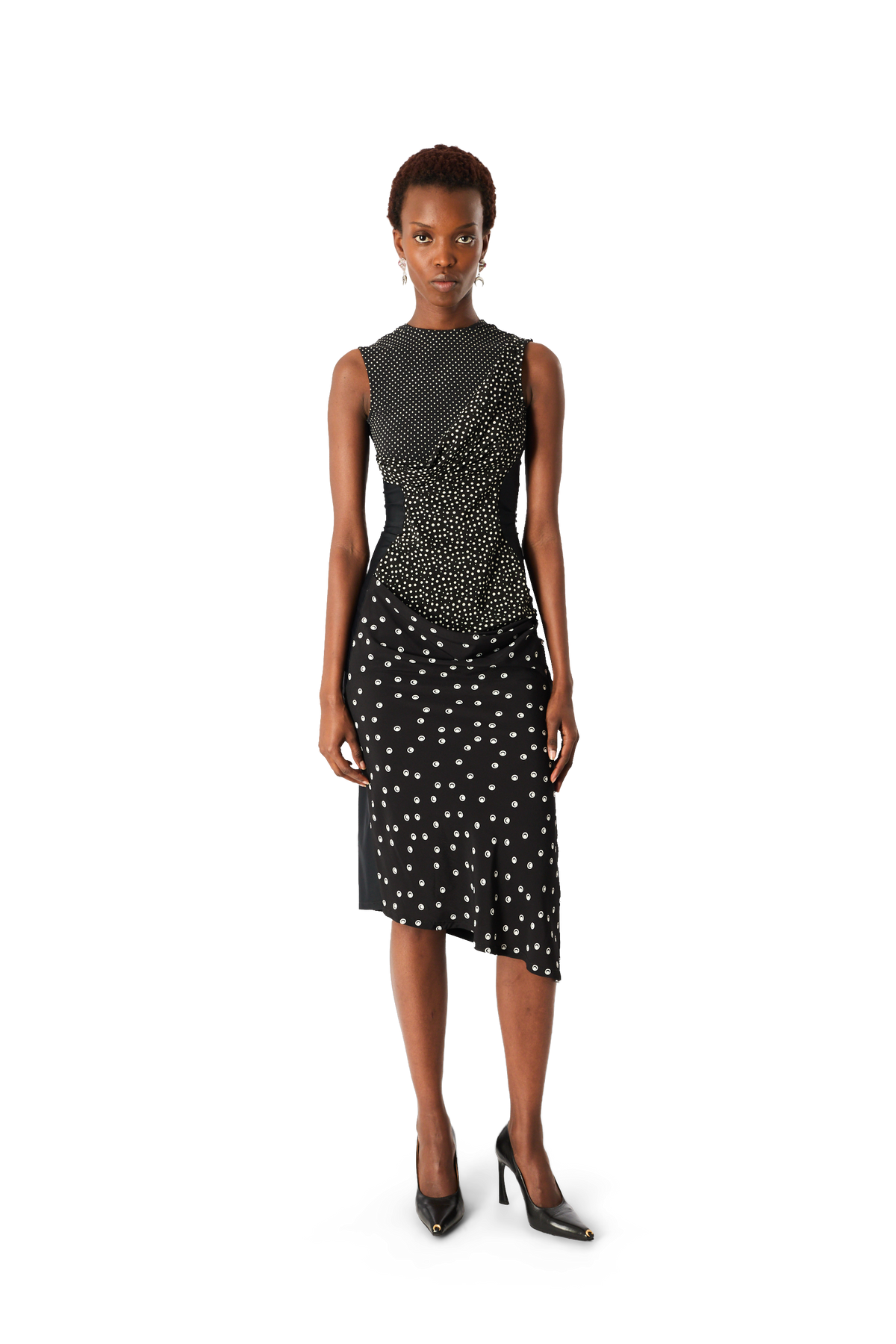 MIX FABRICS POLKA DOT ASYMETRICAL DRESS