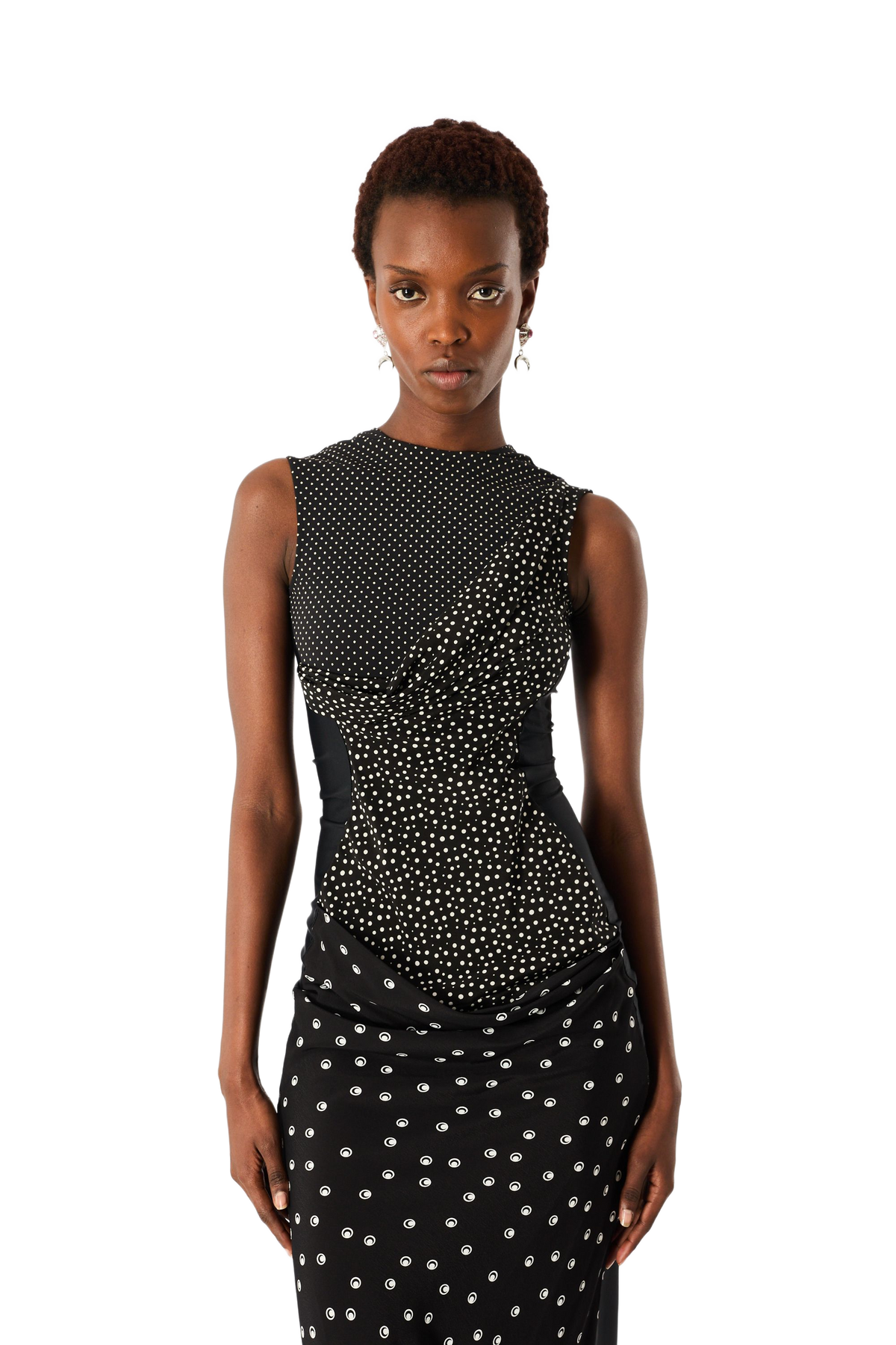 MIX FABRICS POLKA DOT ASYMETRICAL DRESS