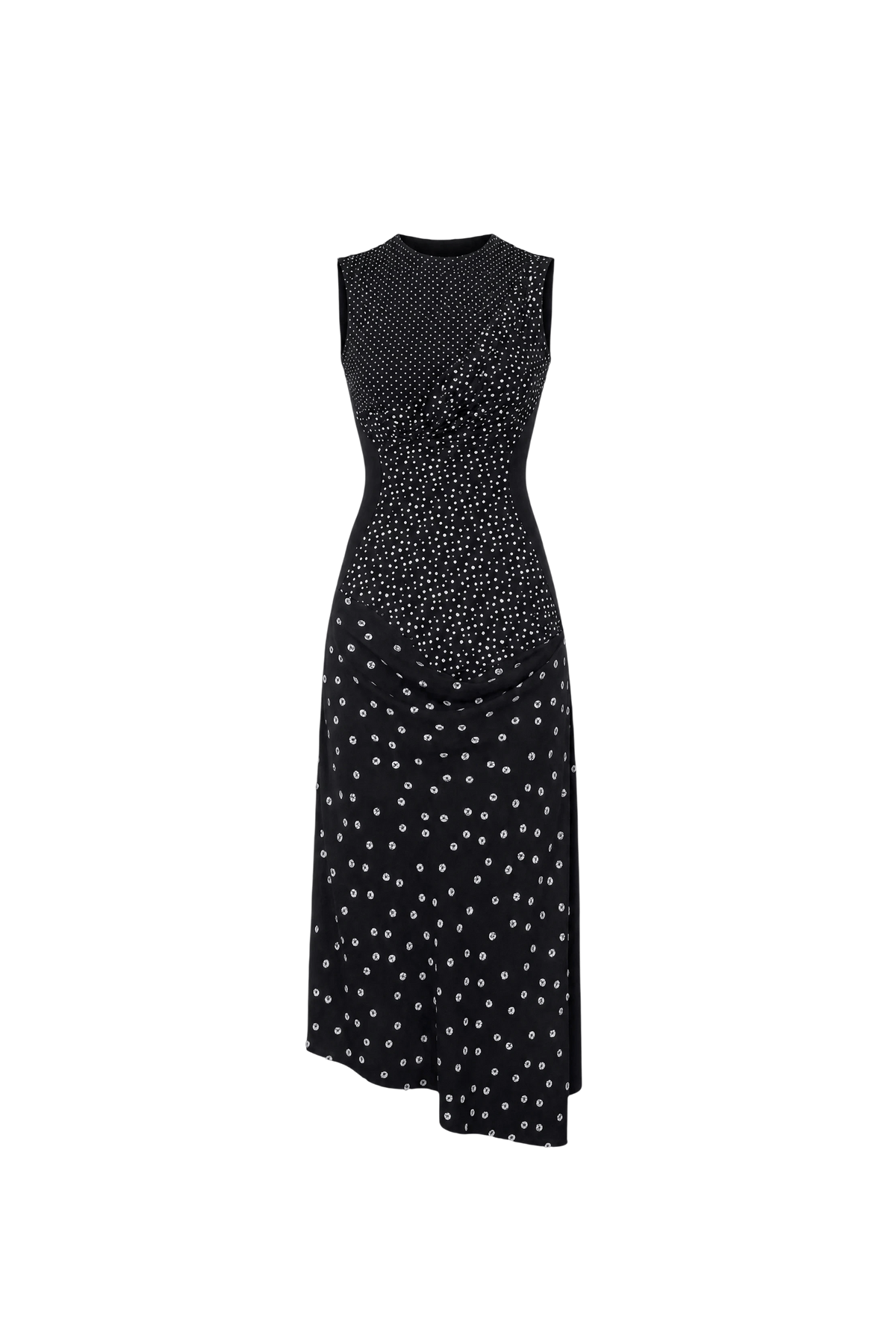 MIX FABRICS POLKA DOT ASYMETRICAL DRESS
