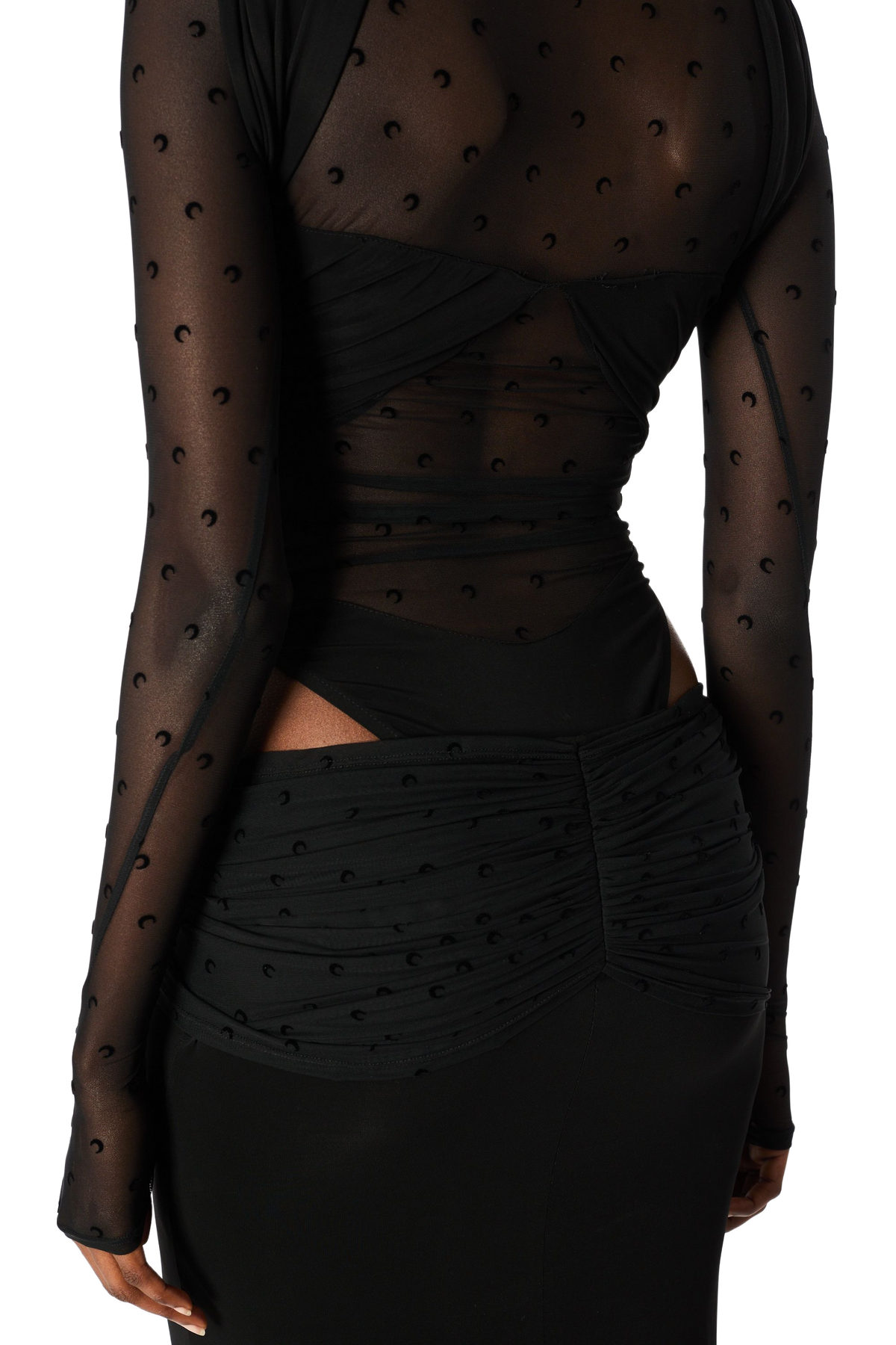 PLUMETIS MOON MESH AND SHINY JERSEY LONG DRESS