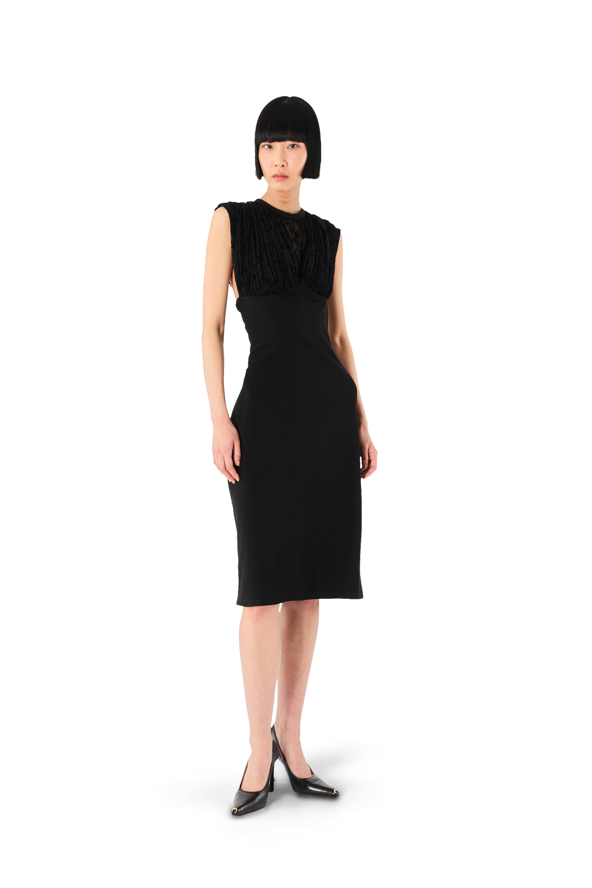 MOONOGRAM MESH FLOCK SHORT SLEEVES MIDI DRESS