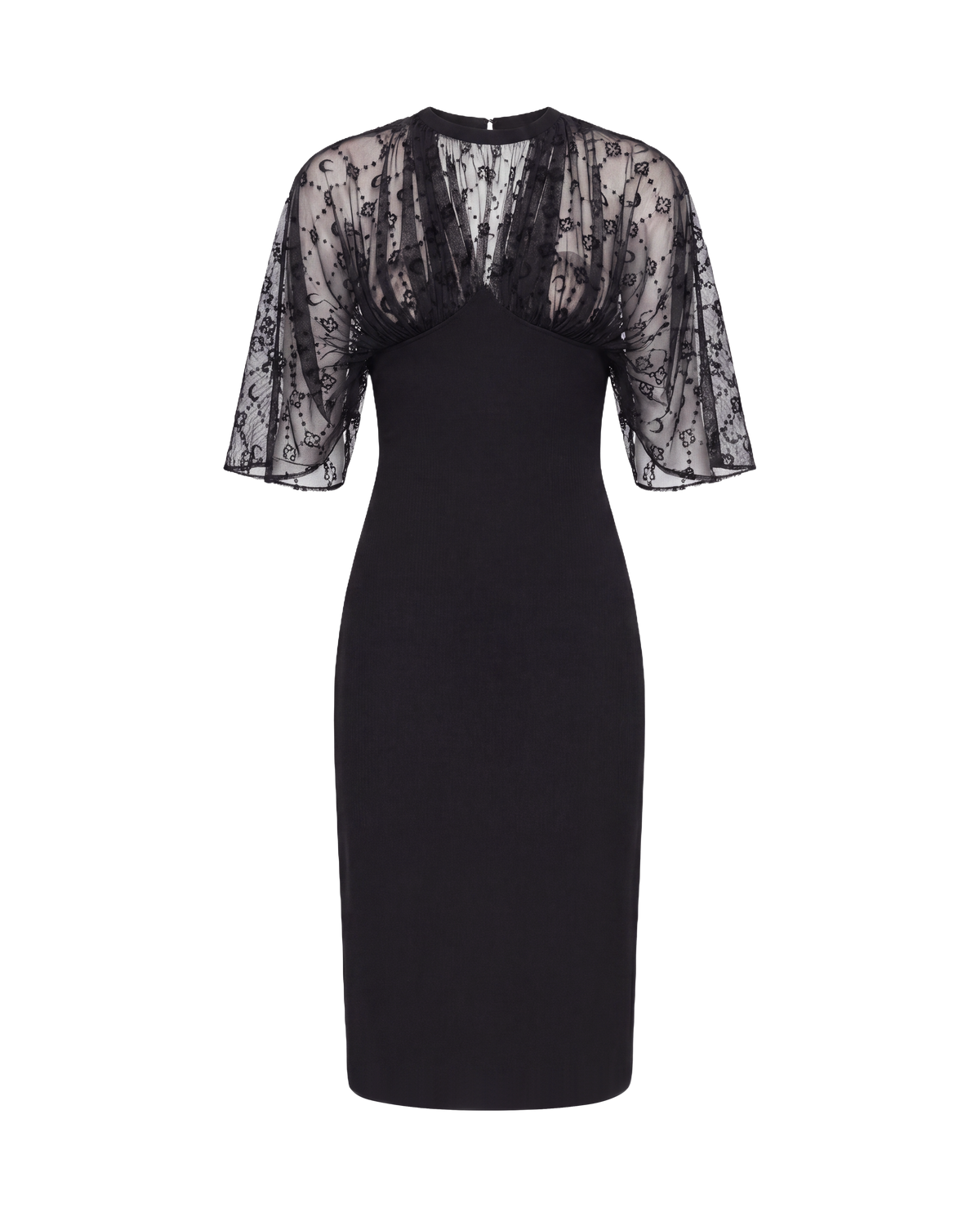 MOONOGRAM MESH FLOCK SHORT SLEEVES MIDI DRESS