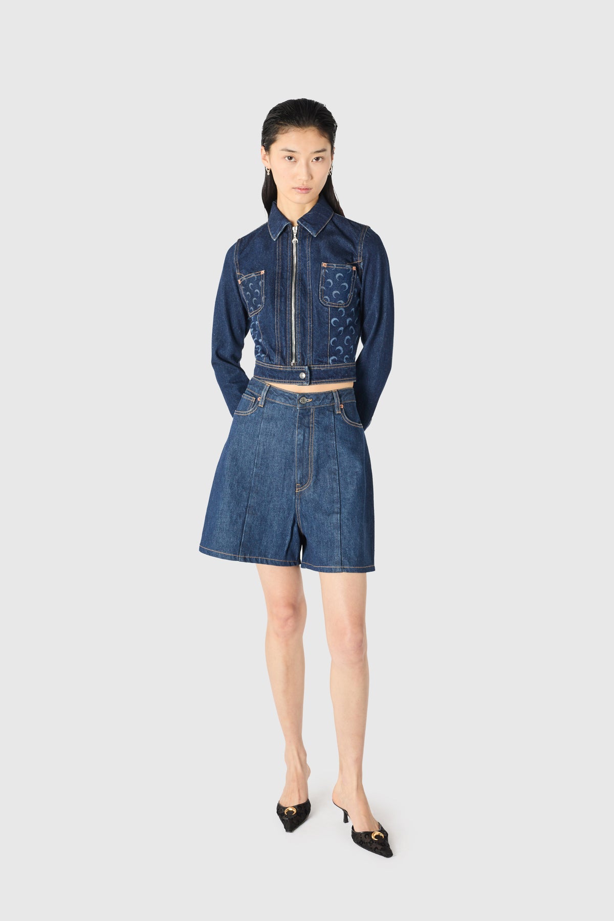 Veste trucker zippée en jean bleu nuit