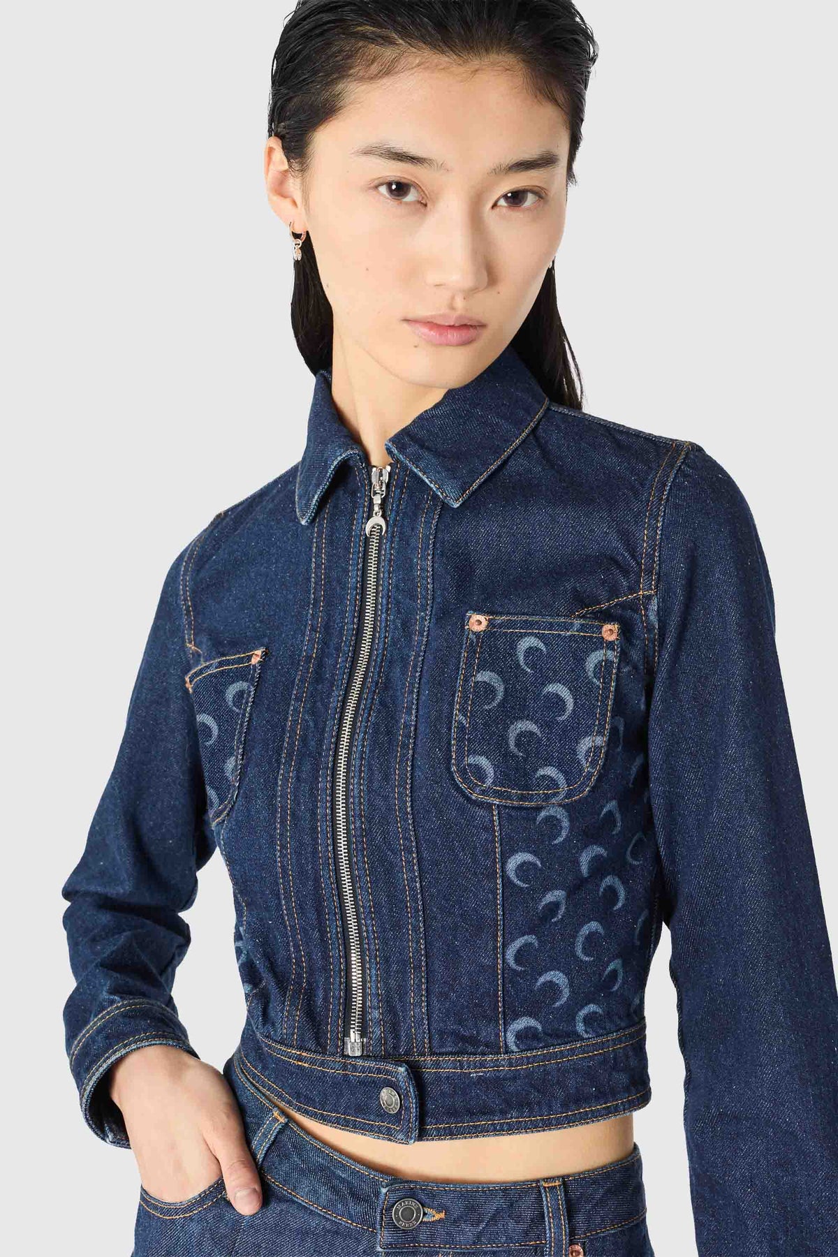 Midnight blue denim trucker zipped jacket, image 4 of 5