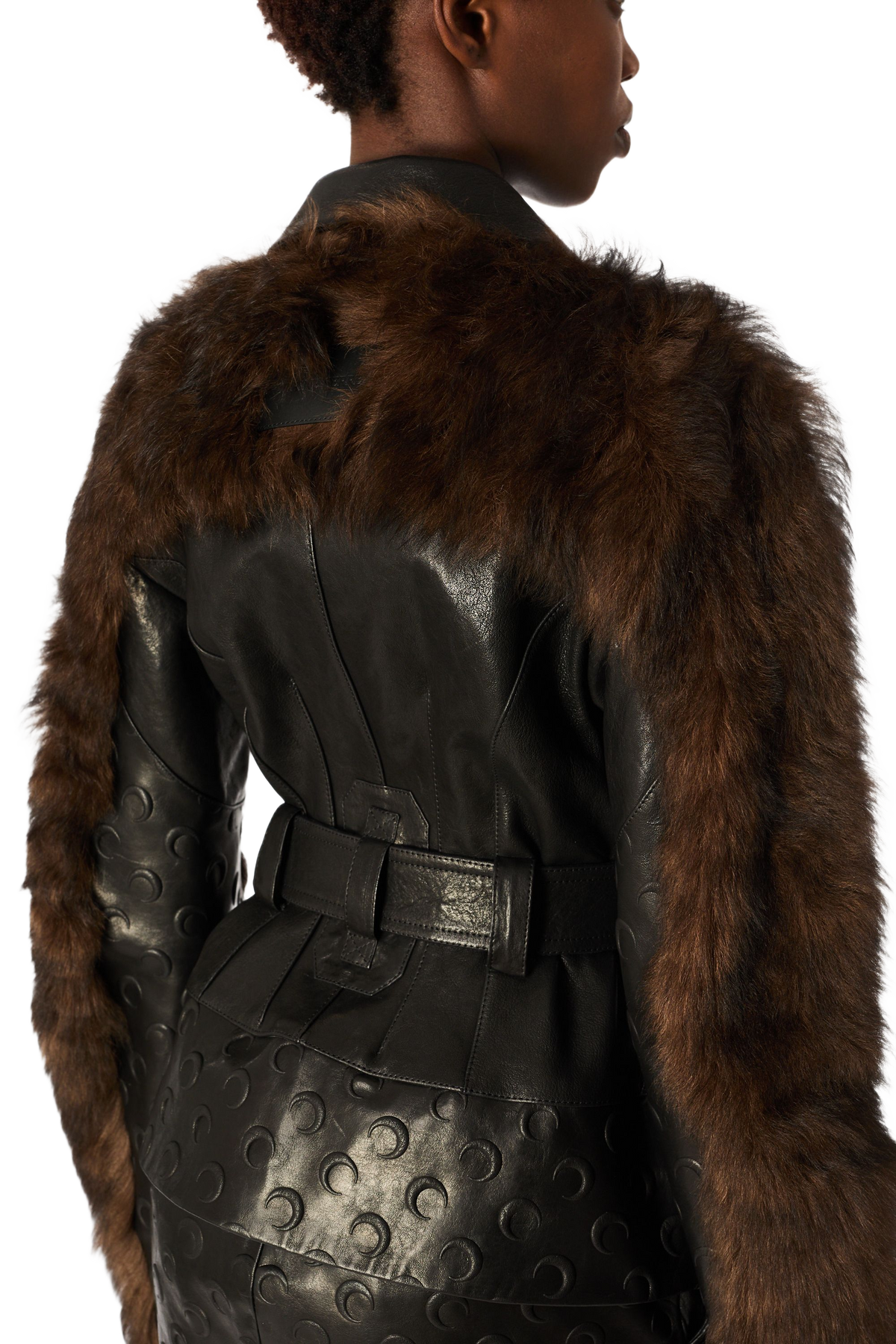 BLOUSON DE MOTARD EN CUIR EMBOSSÉ À MOTIF LUNE