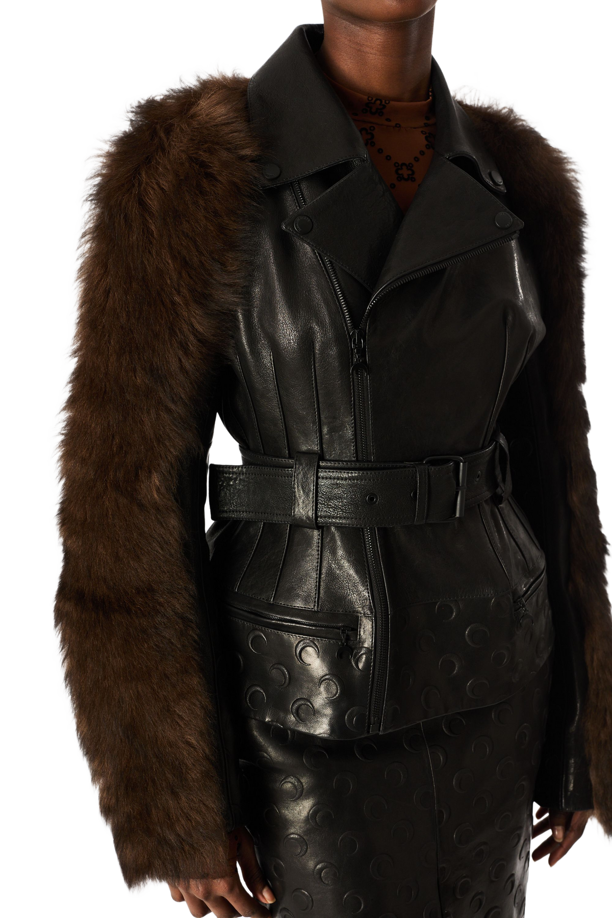 BLOUSON DE MOTARD EN CUIR EMBOSSÉ À MOTIF LUNE, image 4 sur 5