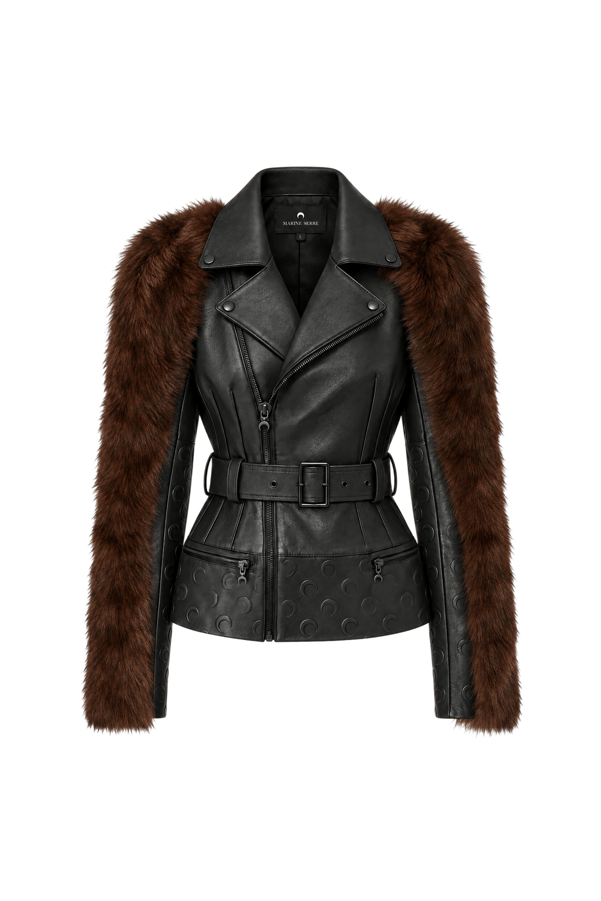 BLOUSON DE MOTARD EN CUIR EMBOSSÉ À MOTIF LUNE