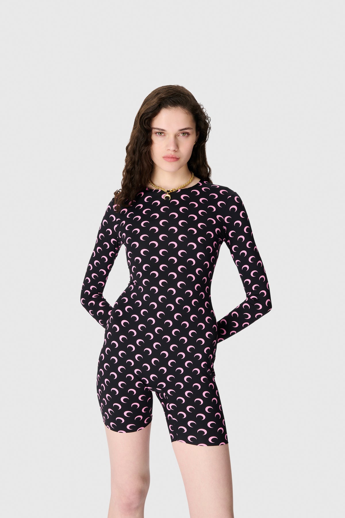 MOON PRINTED JERSEY LS SHORT CATSUIT